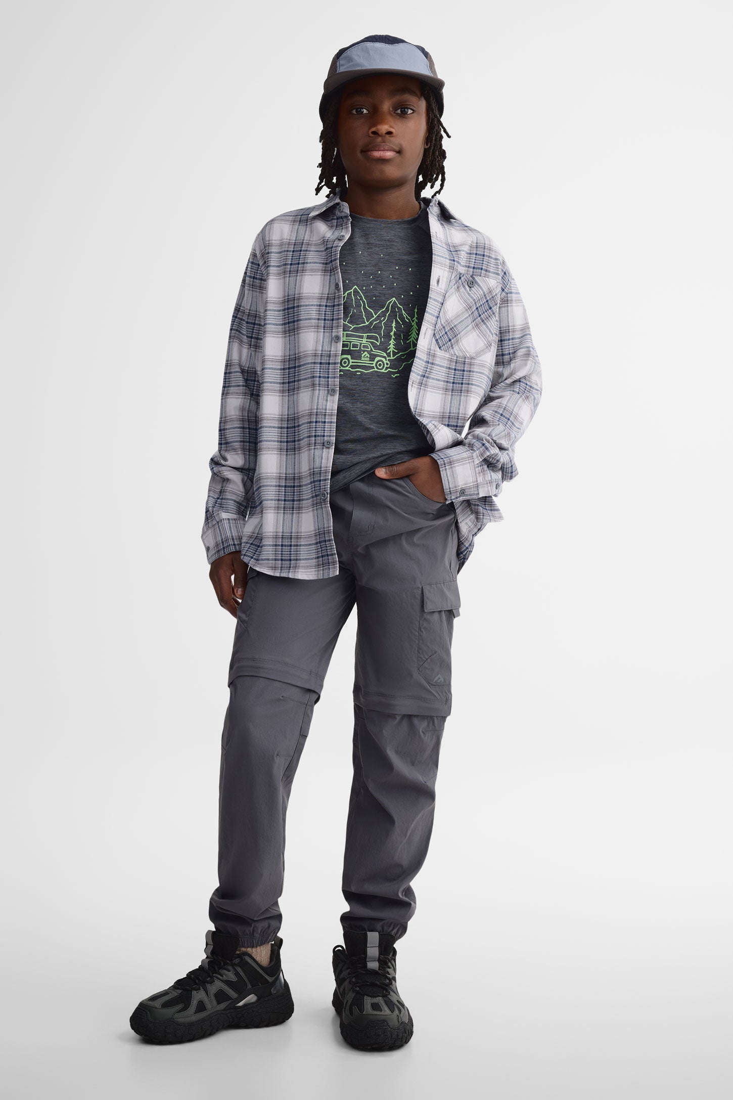 Chemise manches longues en flanelle - Ado garçon && GRIS MULTI