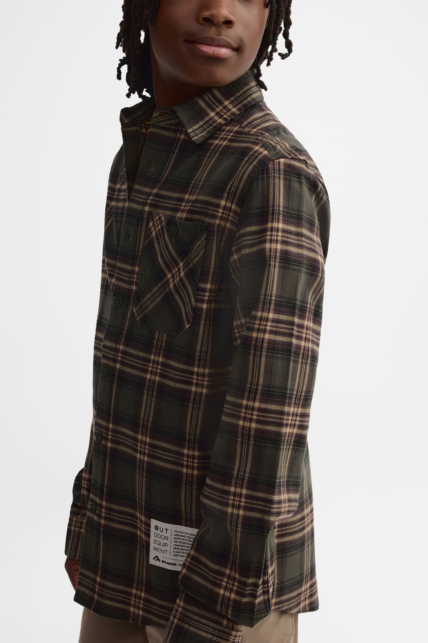 Chemise manches longues en flanelle - Ado garçon && KAKI/MULTI