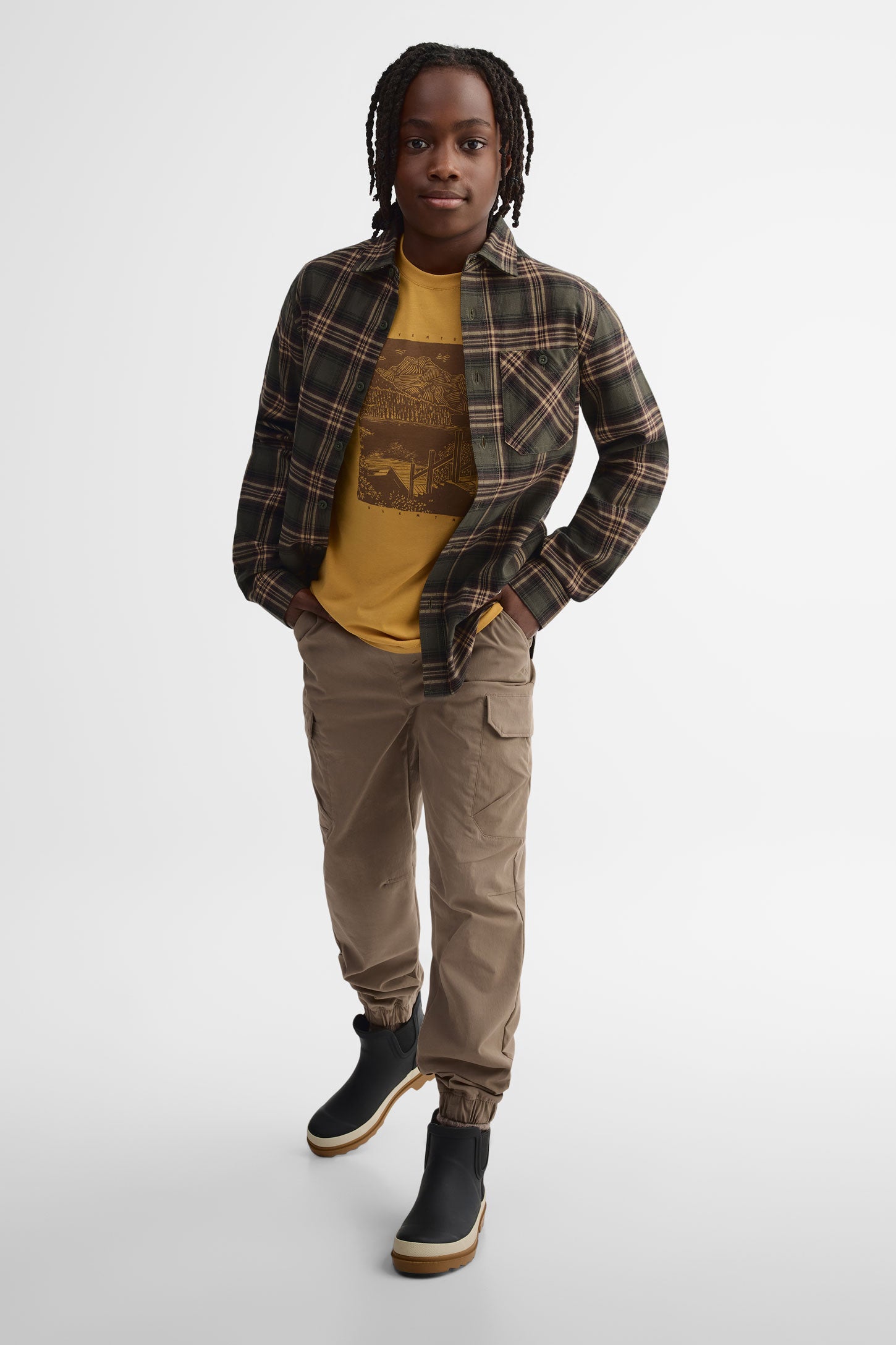 Chemise manches longues en flanelle - Ado garçon && KAKI/MULTI