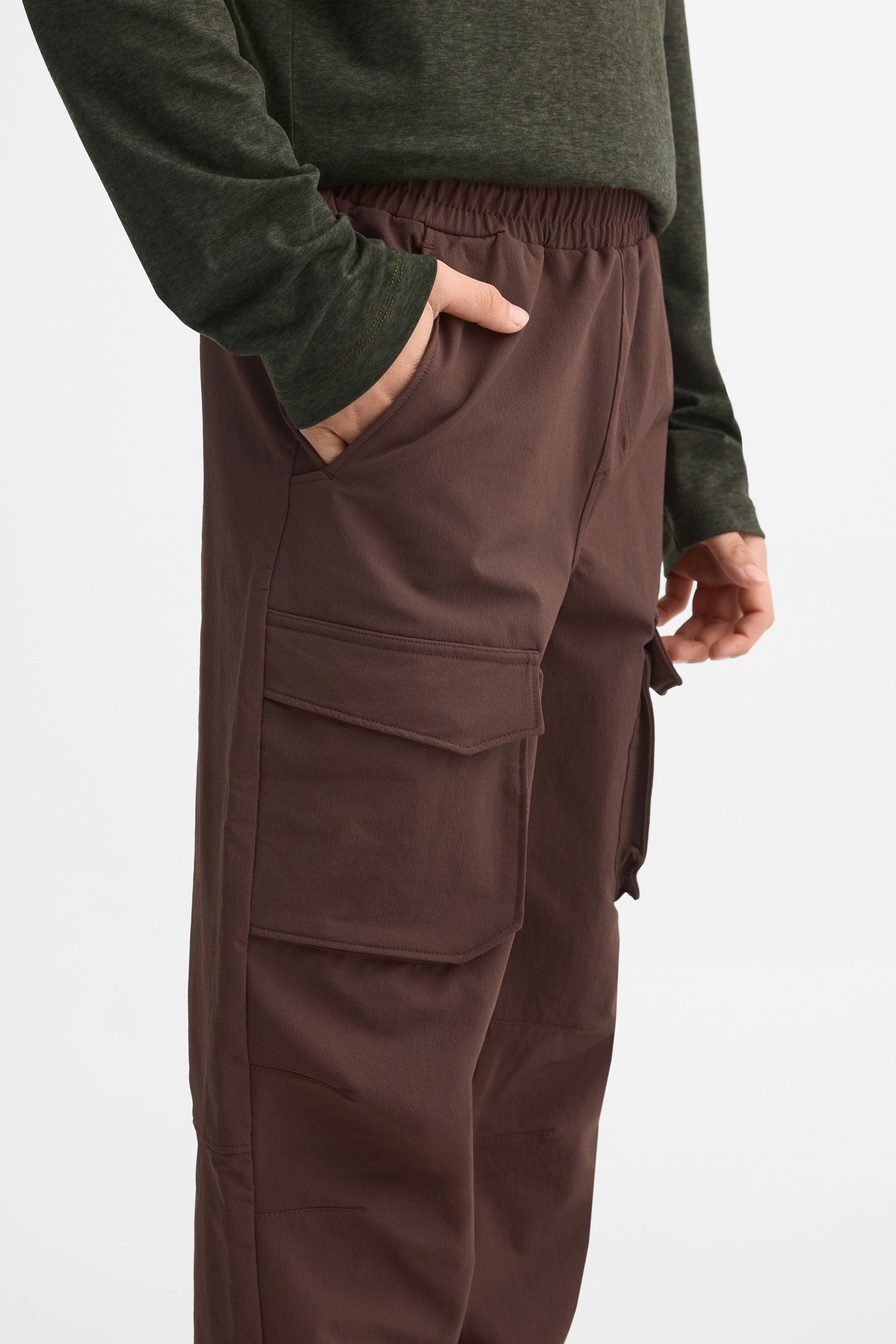 Pantalon cargo extensible 4 sens - Ado garçon && BRUN FONCE