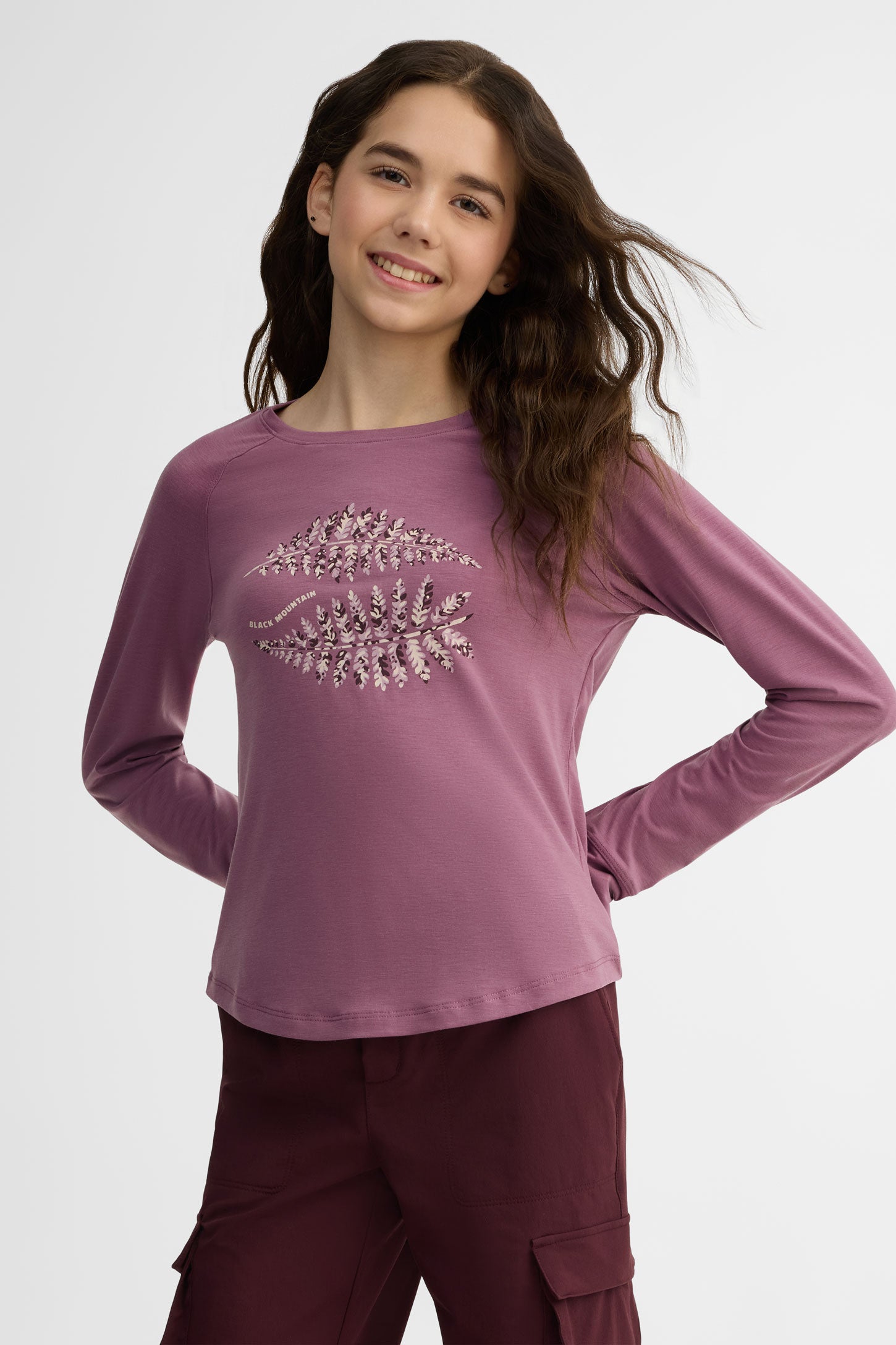 Chandail col rond manches longues lyocell - Ado fille && MAUVE FONCE