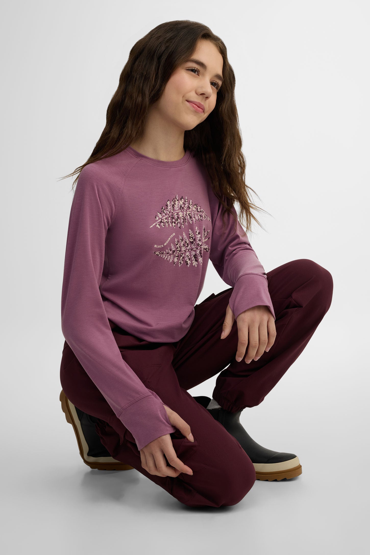 Chandail col rond manches longues lyocell - Ado fille && MAUVE FONCE