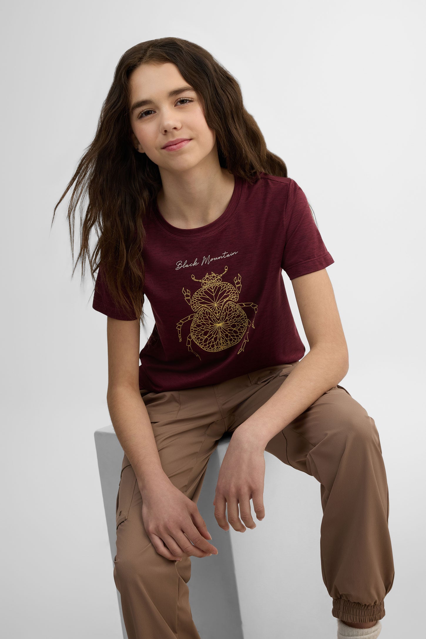T-shirt col rond semi-ajusté - Ado fille && ROUGE VIN