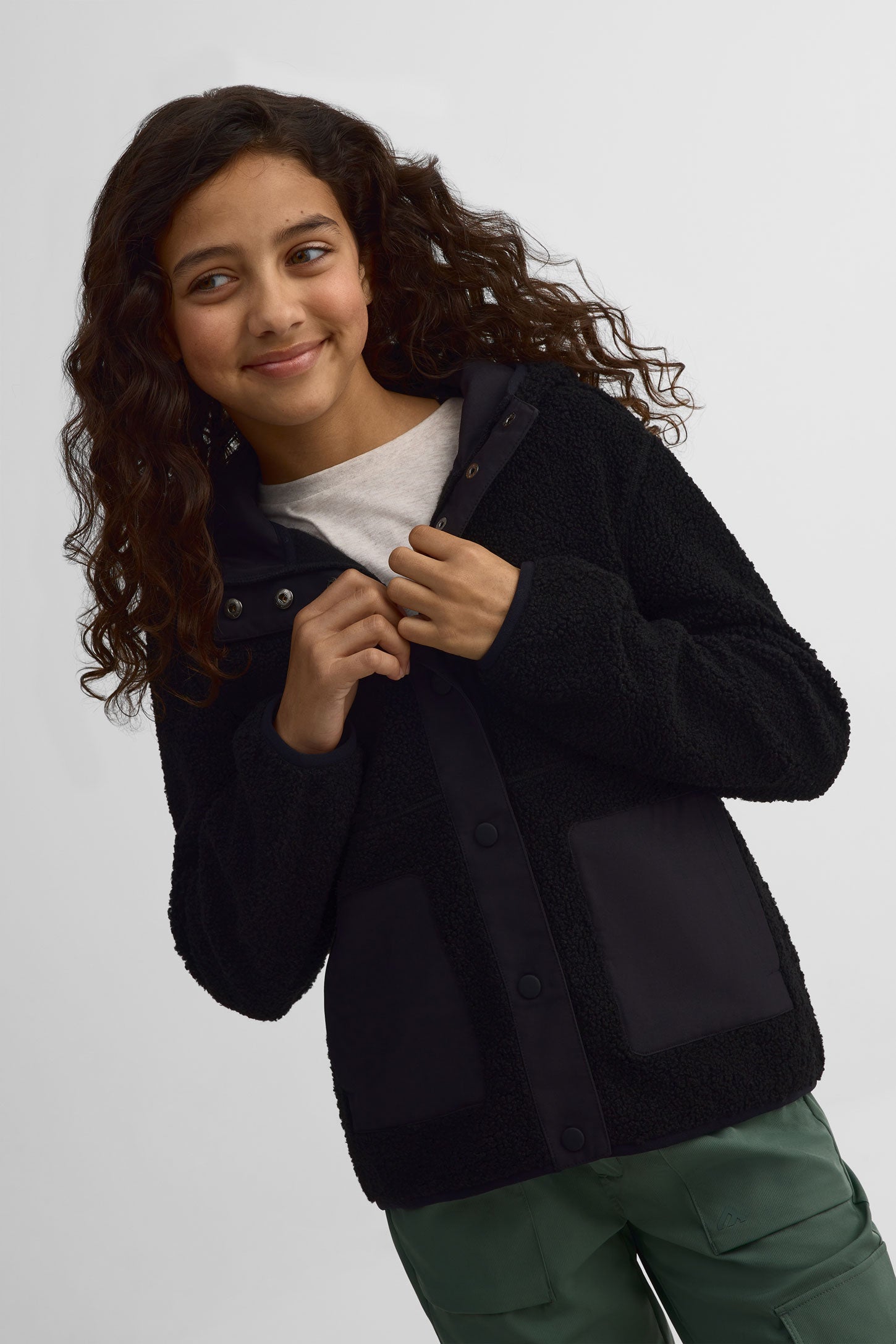 Veste à capuchon sherpa - Ado fille && NOIR
