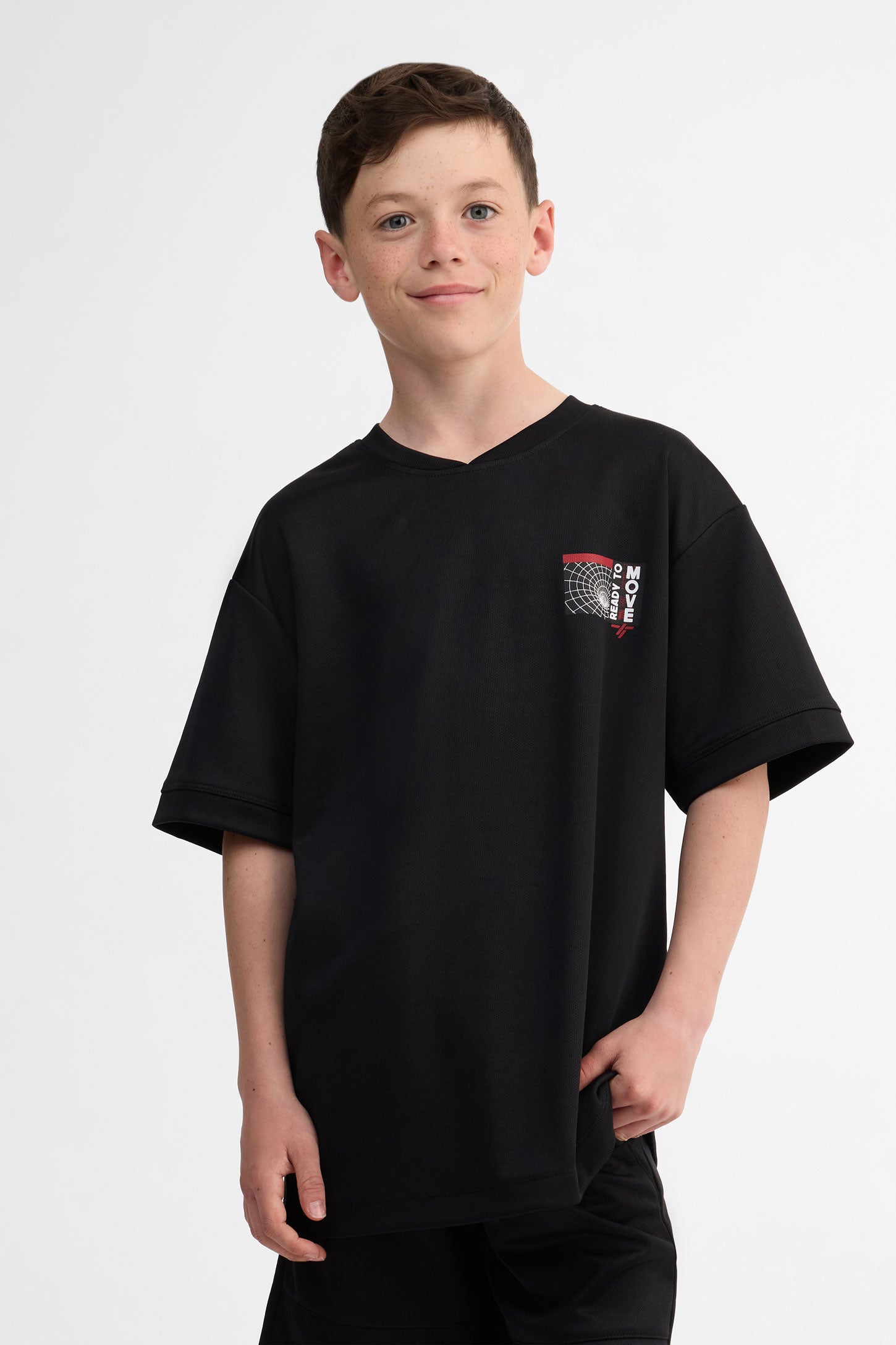 T-shirt col rond coton - Ado garçon && NOIR