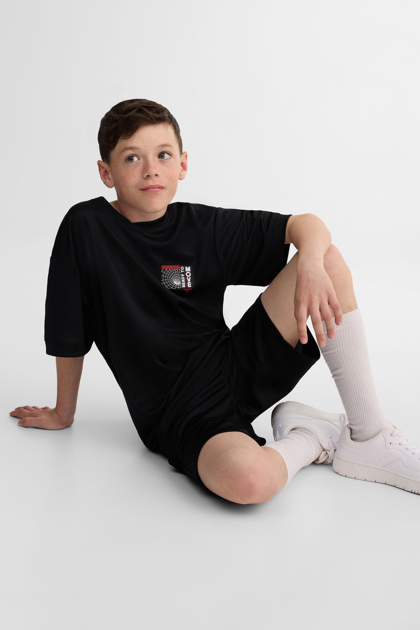 T-shirt col rond coton - Ado garçon && NOIR