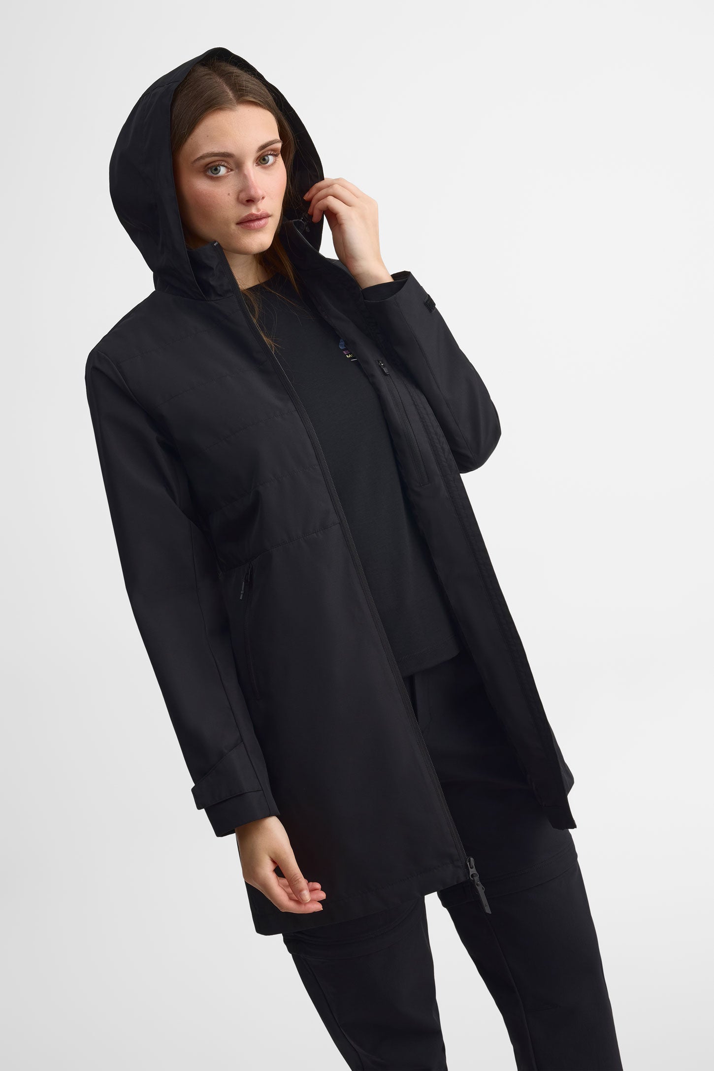 Manteau à capuchon imperméable - Femme && NOIR