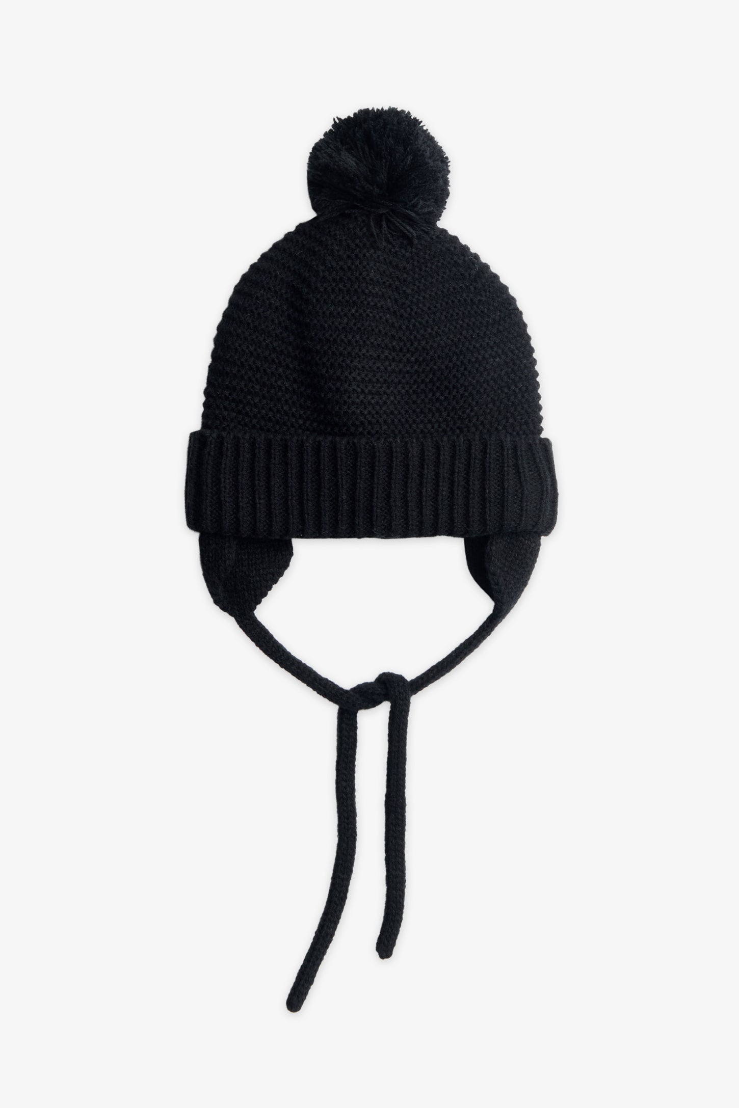 Tuque en tricot doublée à cordons - Bébé garçon && NOIR