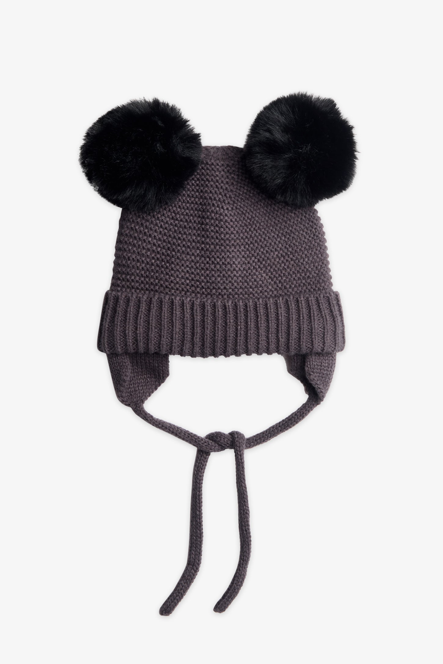 Tuque en tricot doublée - Bébé fille && CHARBON