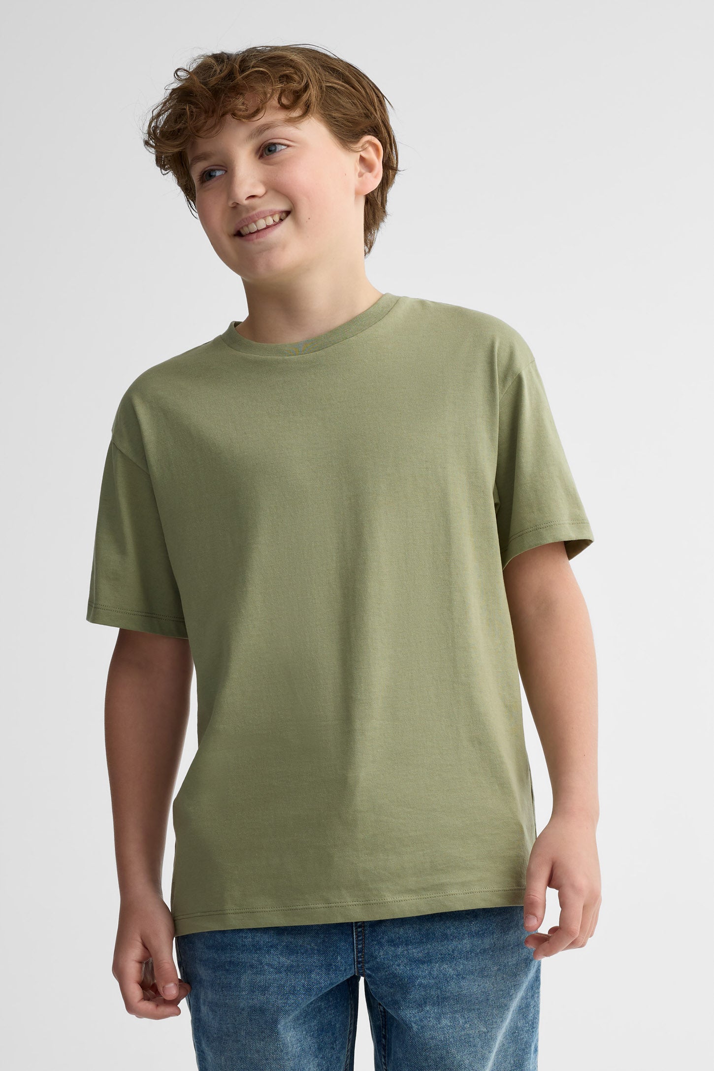 T-shirt col rond coton - Ado garçon && KAKI