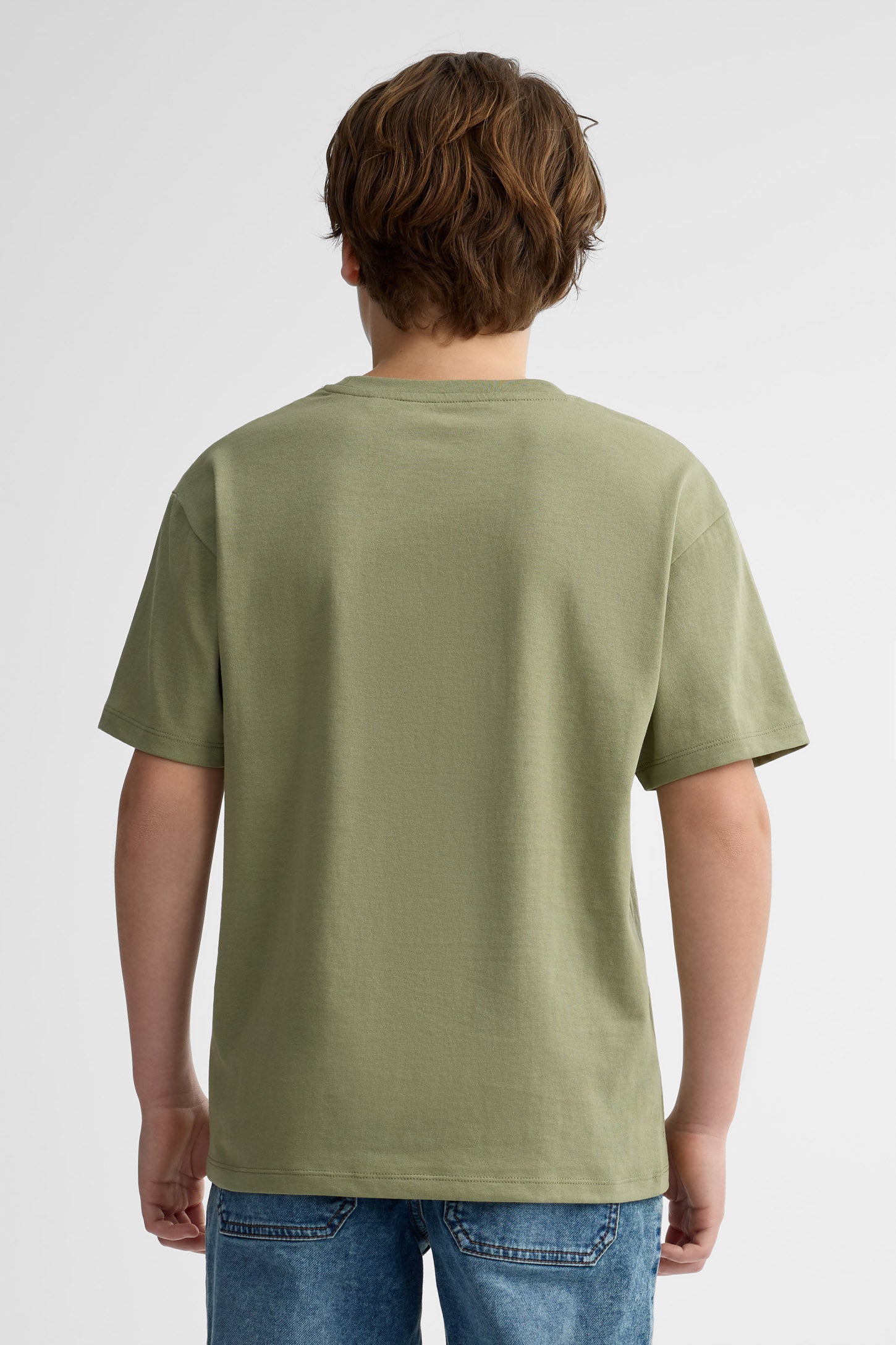 T-shirt col rond coton - Ado garçon && KAKI