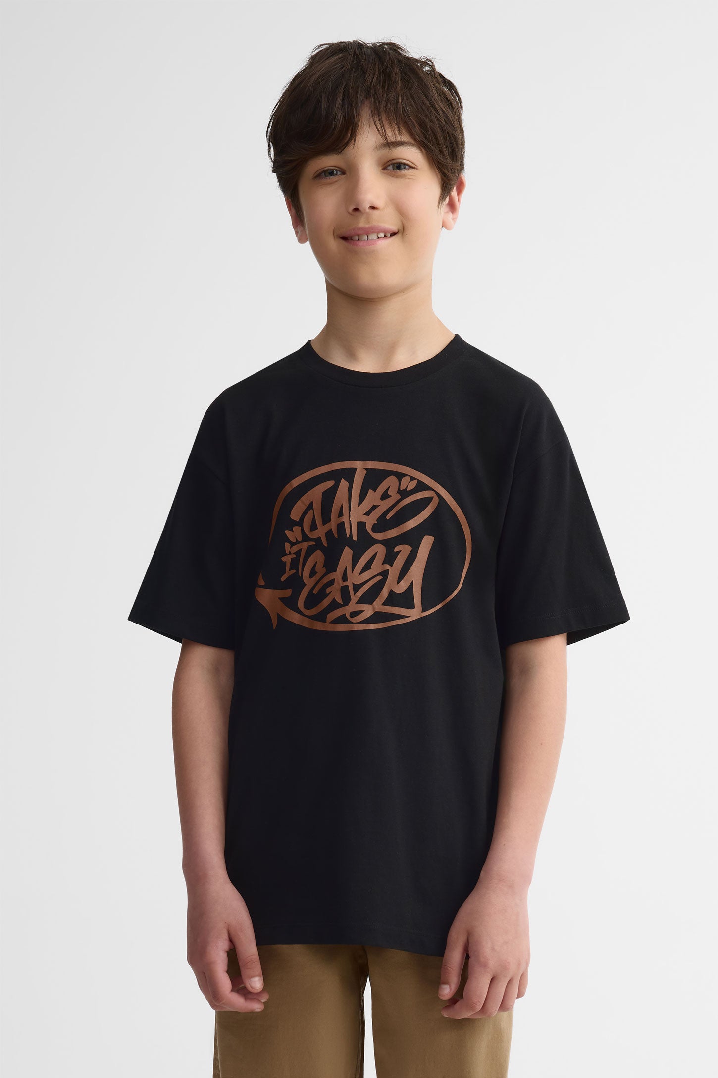 T-shirt col rond coton, 2/25$ - Ado garçon && NOIR