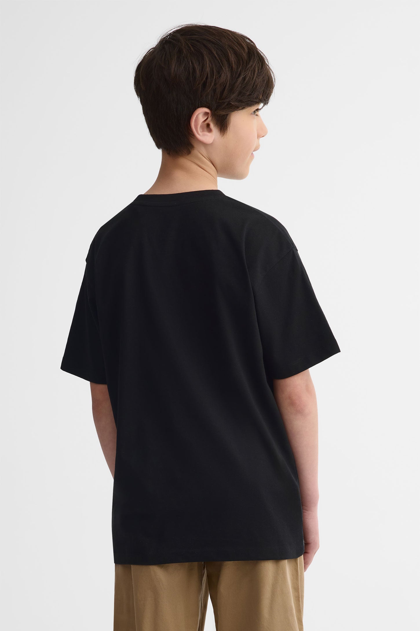 T-shirt col rond coton, 2/25$ - Ado garçon && NOIR