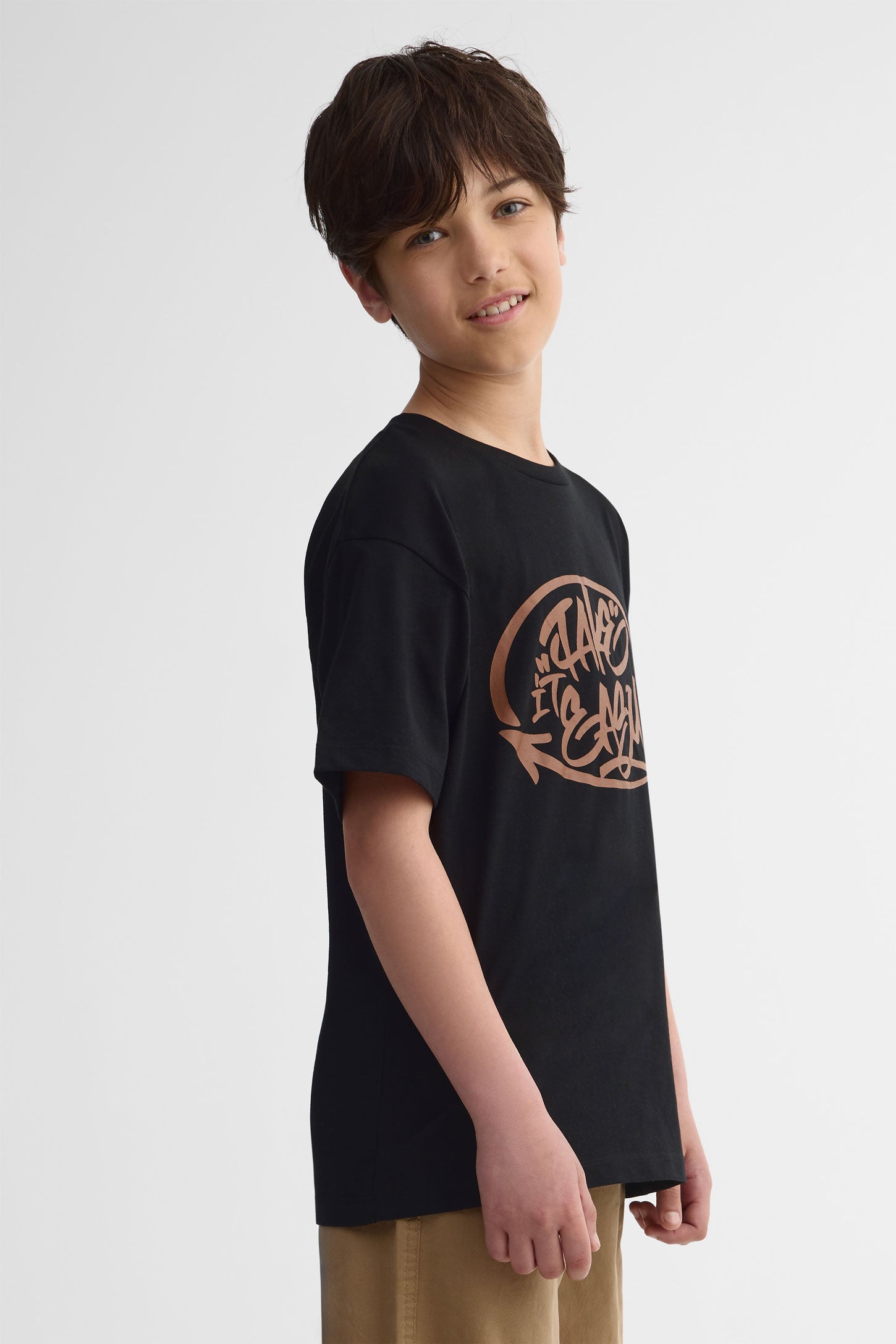 T-shirt col rond coton, 2/25$ - Ado garçon && NOIR