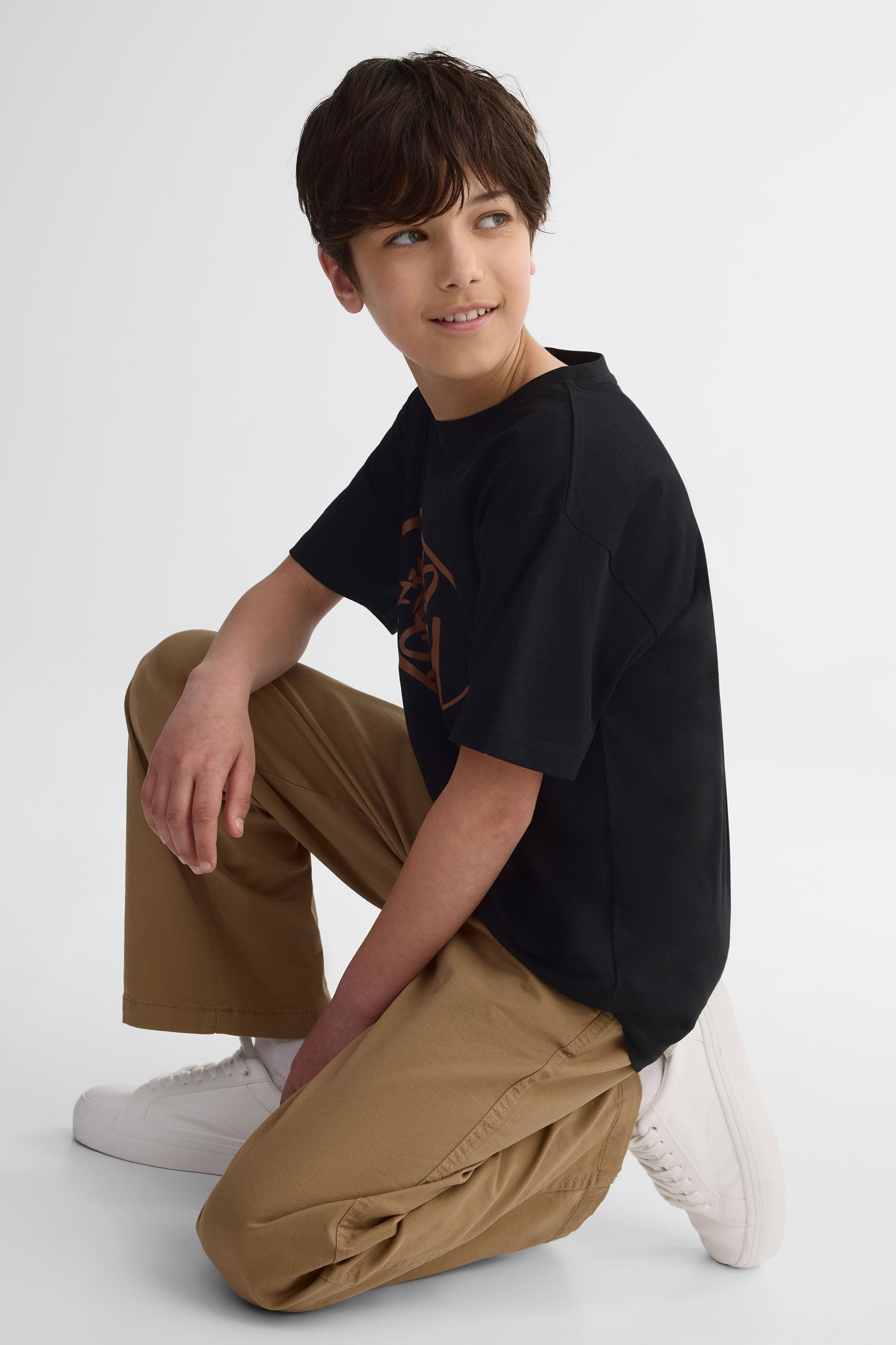 T-shirt col rond coton, 2/25$ - Ado garçon && NOIR