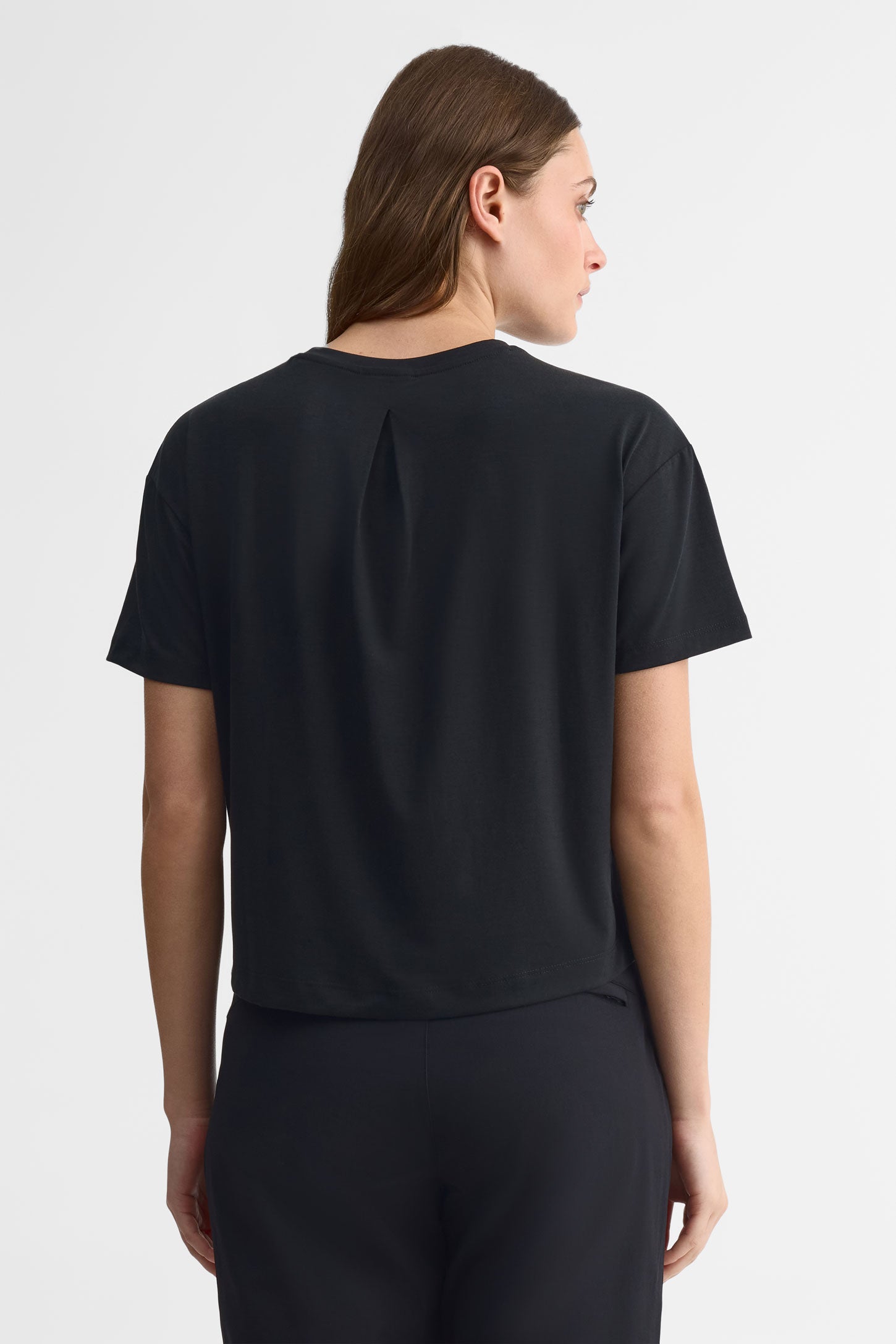 T-shirt col rond lyocell - Femme && NOIR