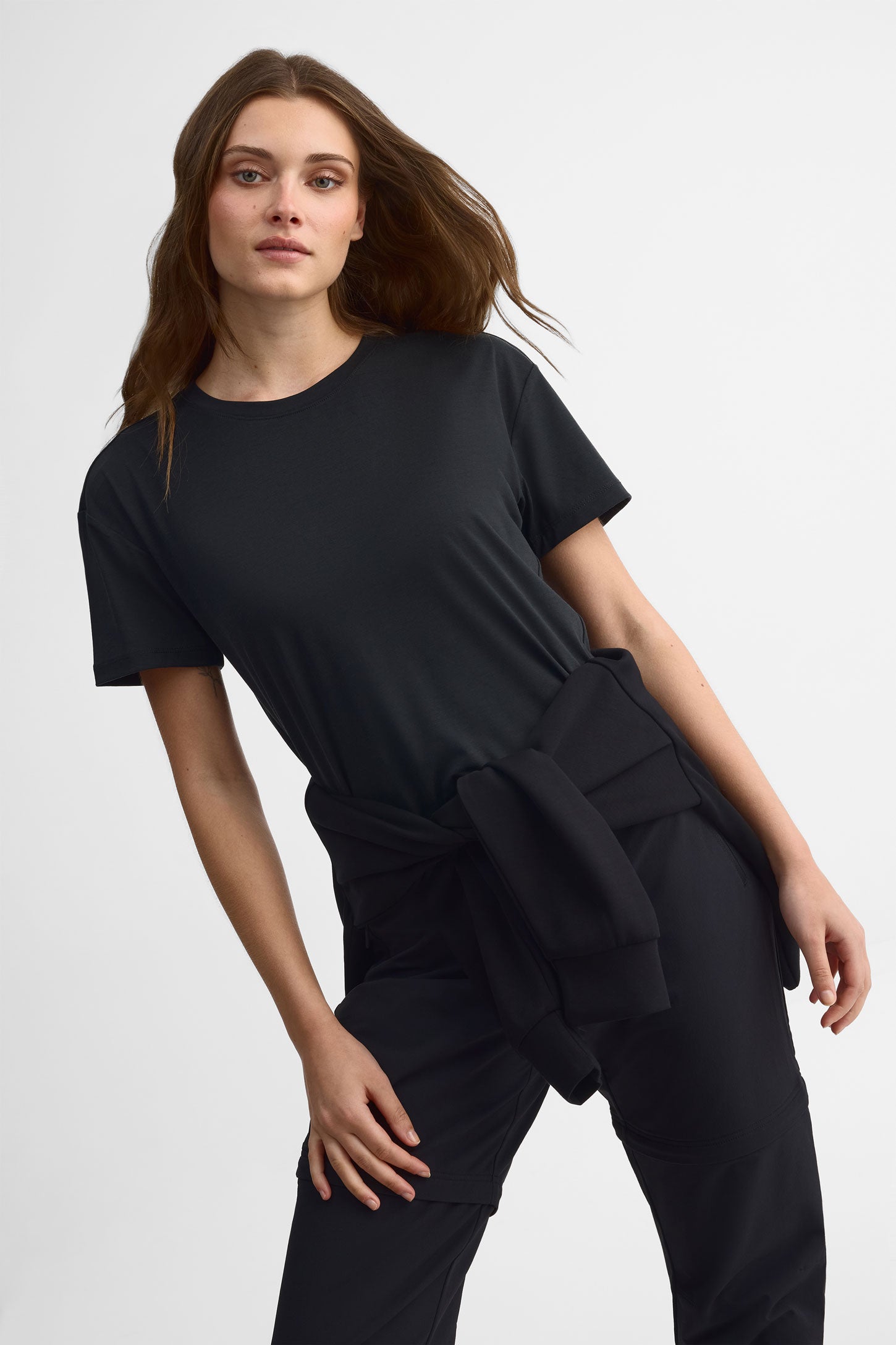 T-shirt col rond lyocell - Femme && NOIR