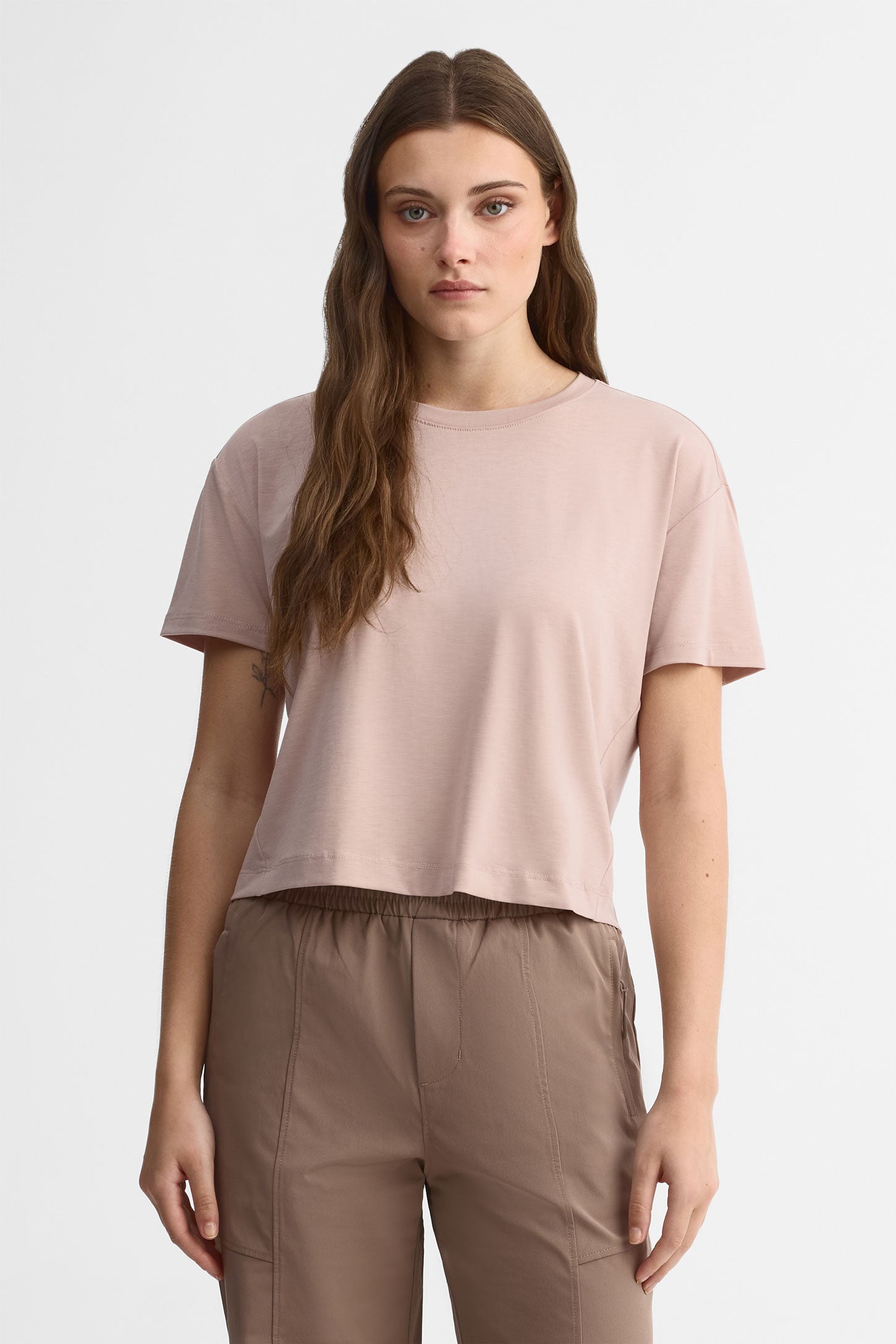 T-shirt col rond lyocell - Femme && ROSE