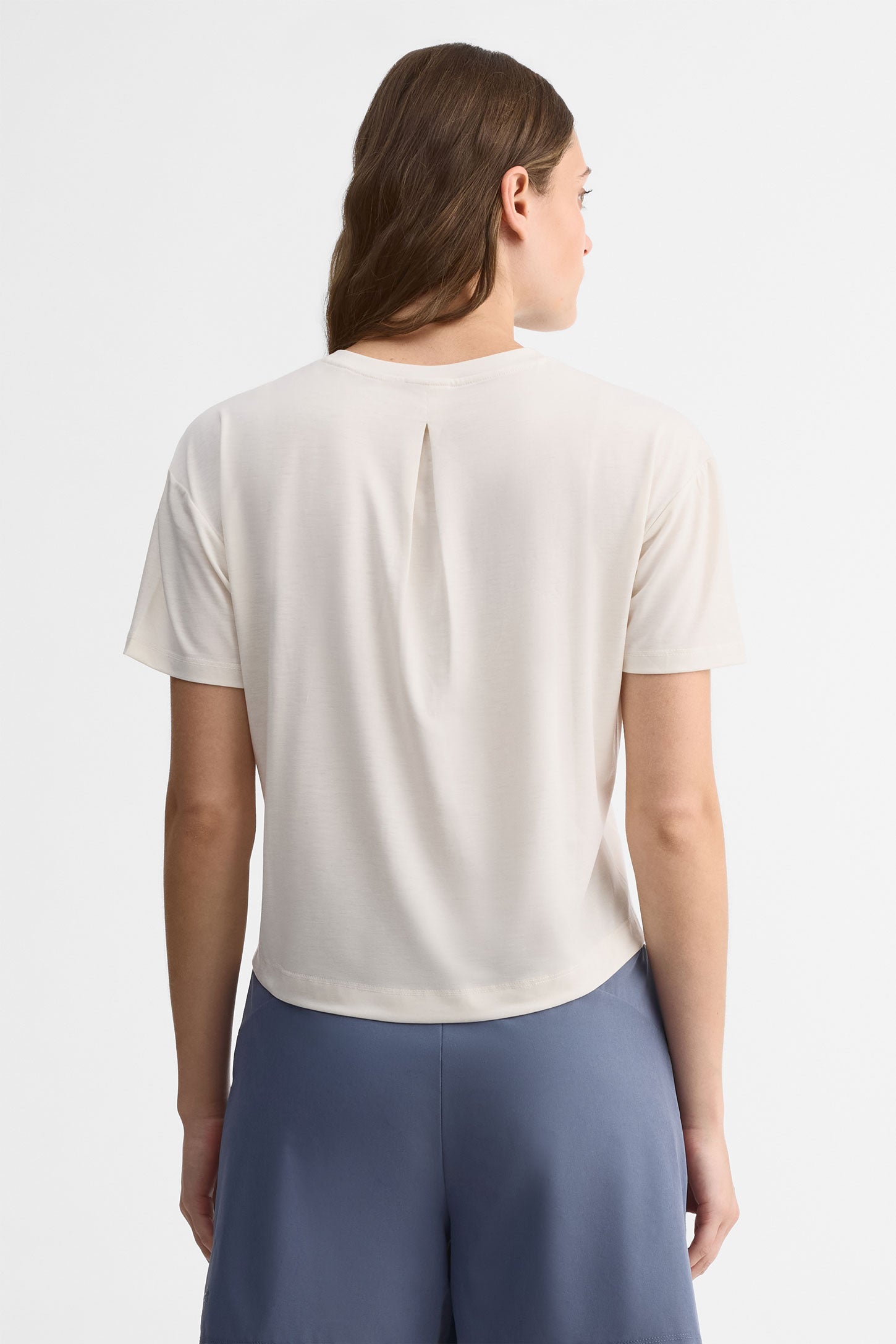 T-shirt col rond lyocell - Femme && BLANC CASSÉ