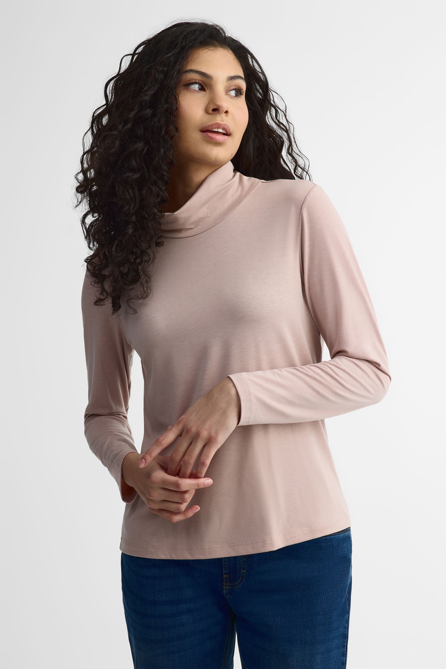 Chandail col montant lyocell - Femme && ROSE