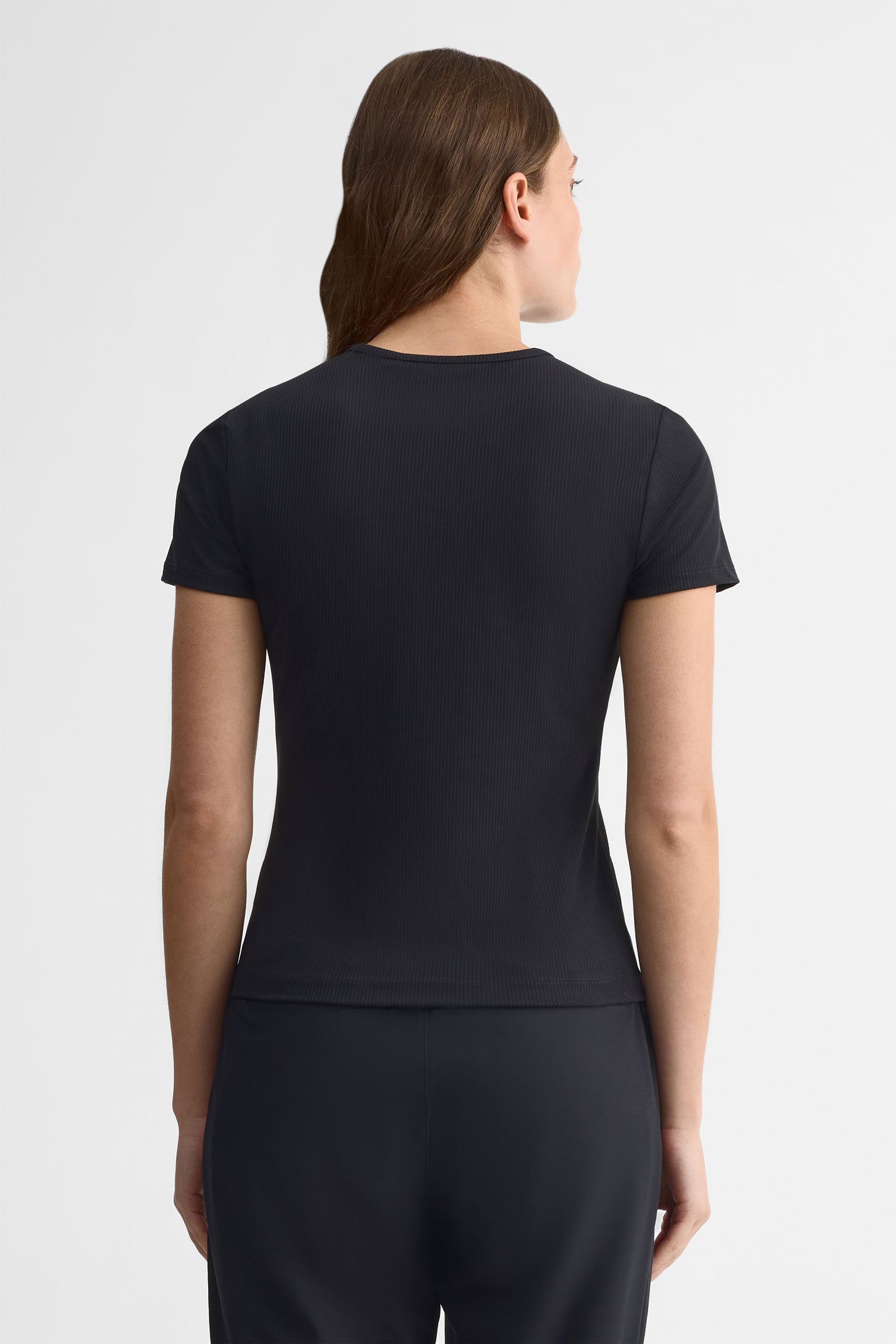 T-shirt col rond coupe ajustée - Femme && NOIR