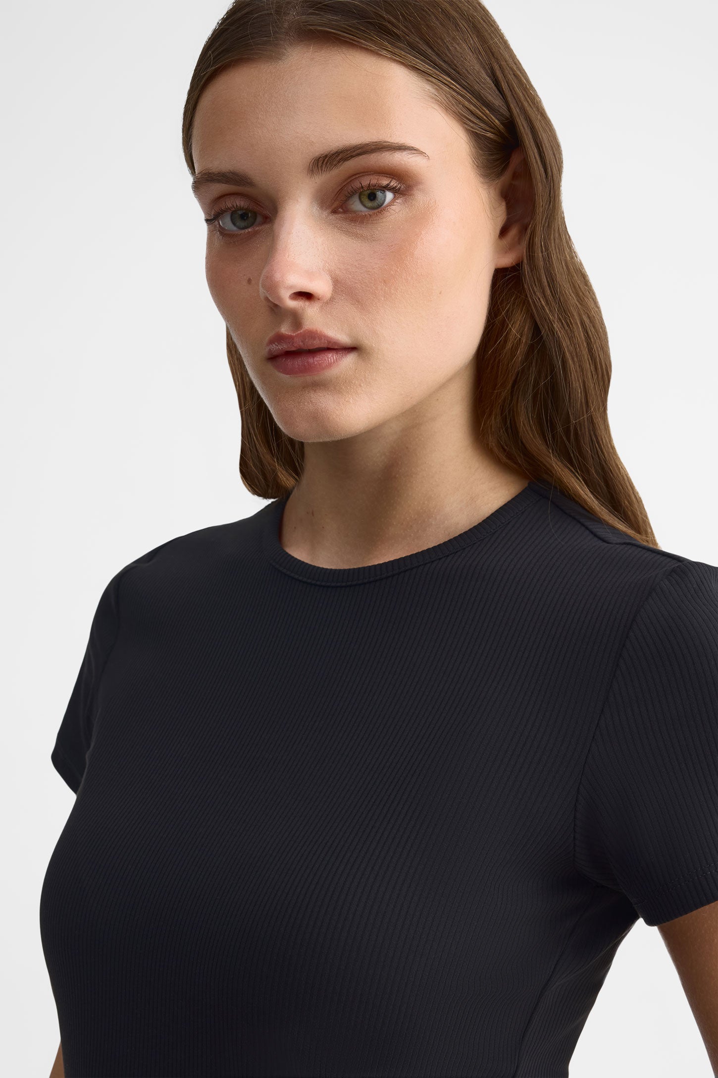 T-shirt col rond coupe ajustée - Femme && NOIR