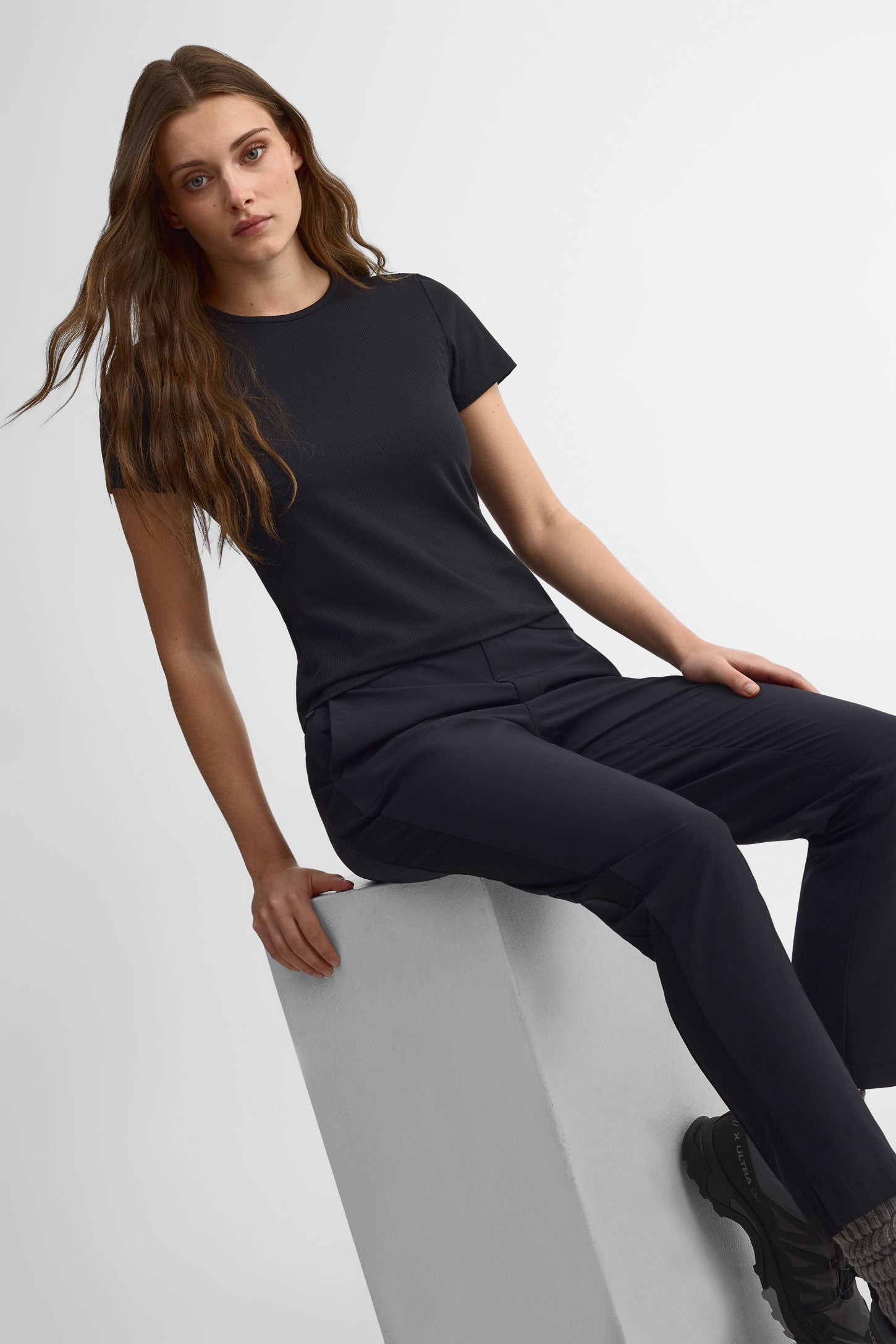 T-shirt col rond coupe ajustée - Femme && NOIR