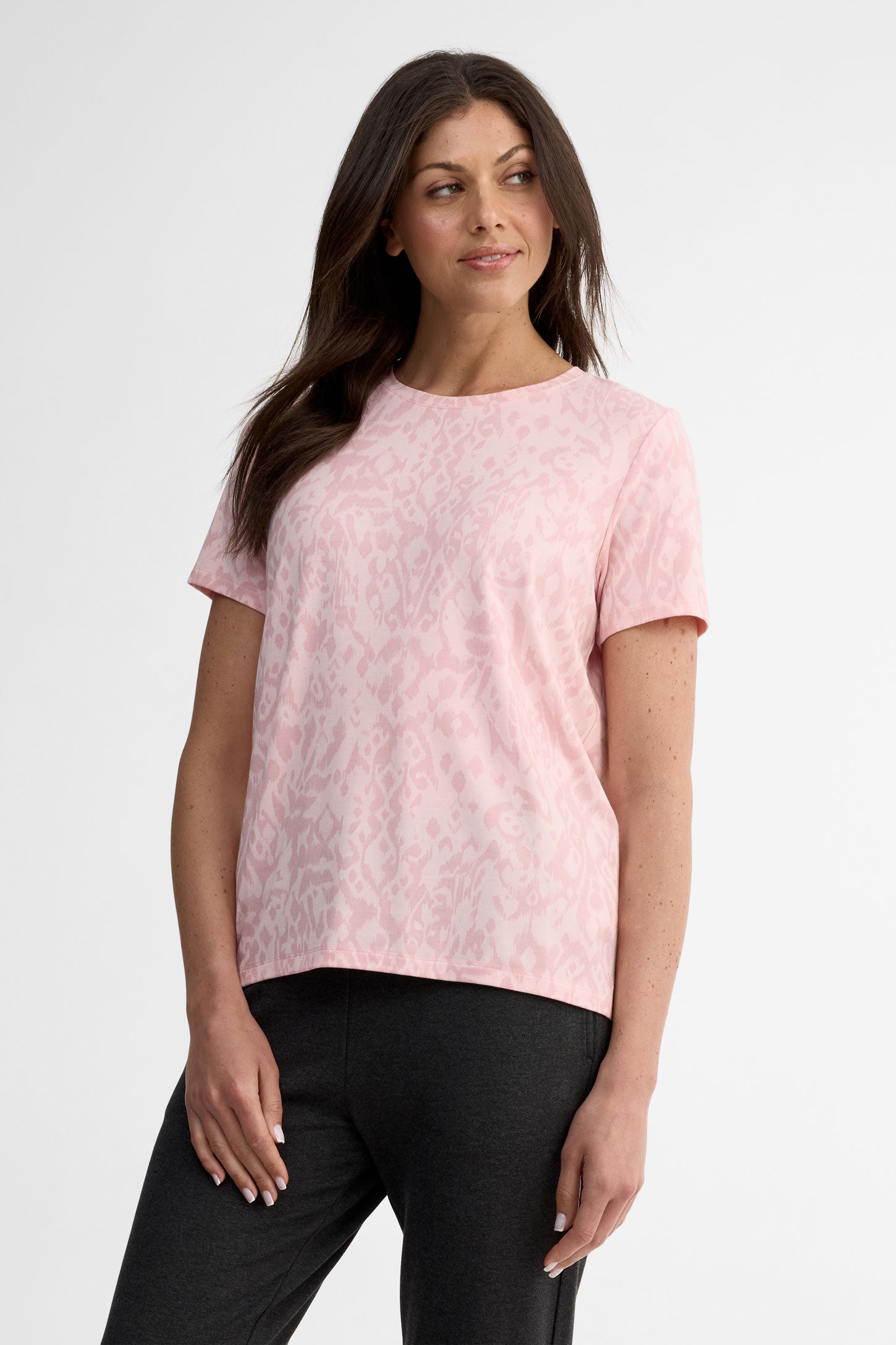 T-shirt col rond modal - Femme && ROSE MULTI