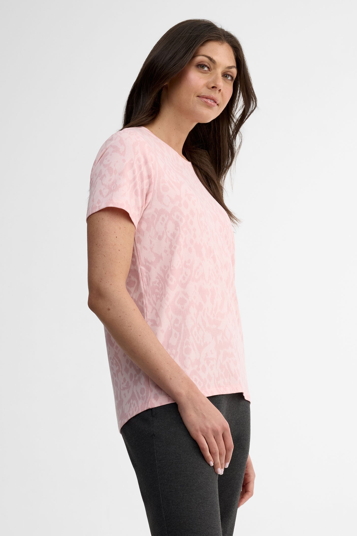 T-shirt col rond modal - Femme && ROSE MULTI