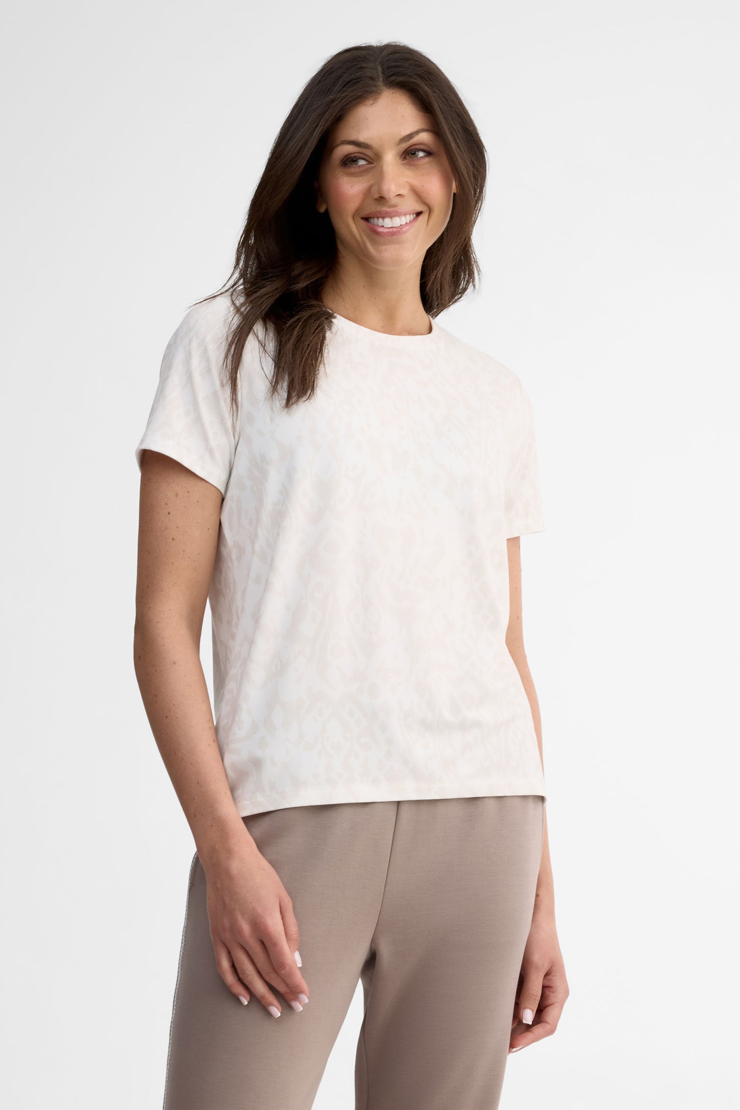 T-shirt col rond modal - Femme && BLANC CASSÉ/MULTI