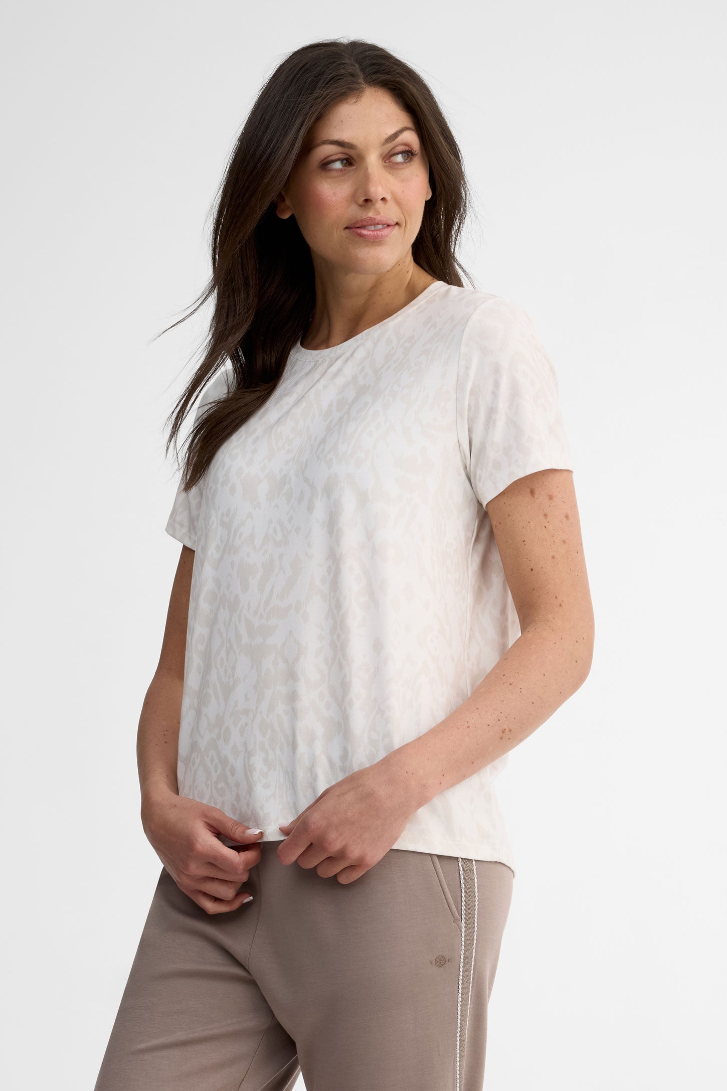 T-shirt col rond modal - Femme && BLANC CASSÉ/MULTI