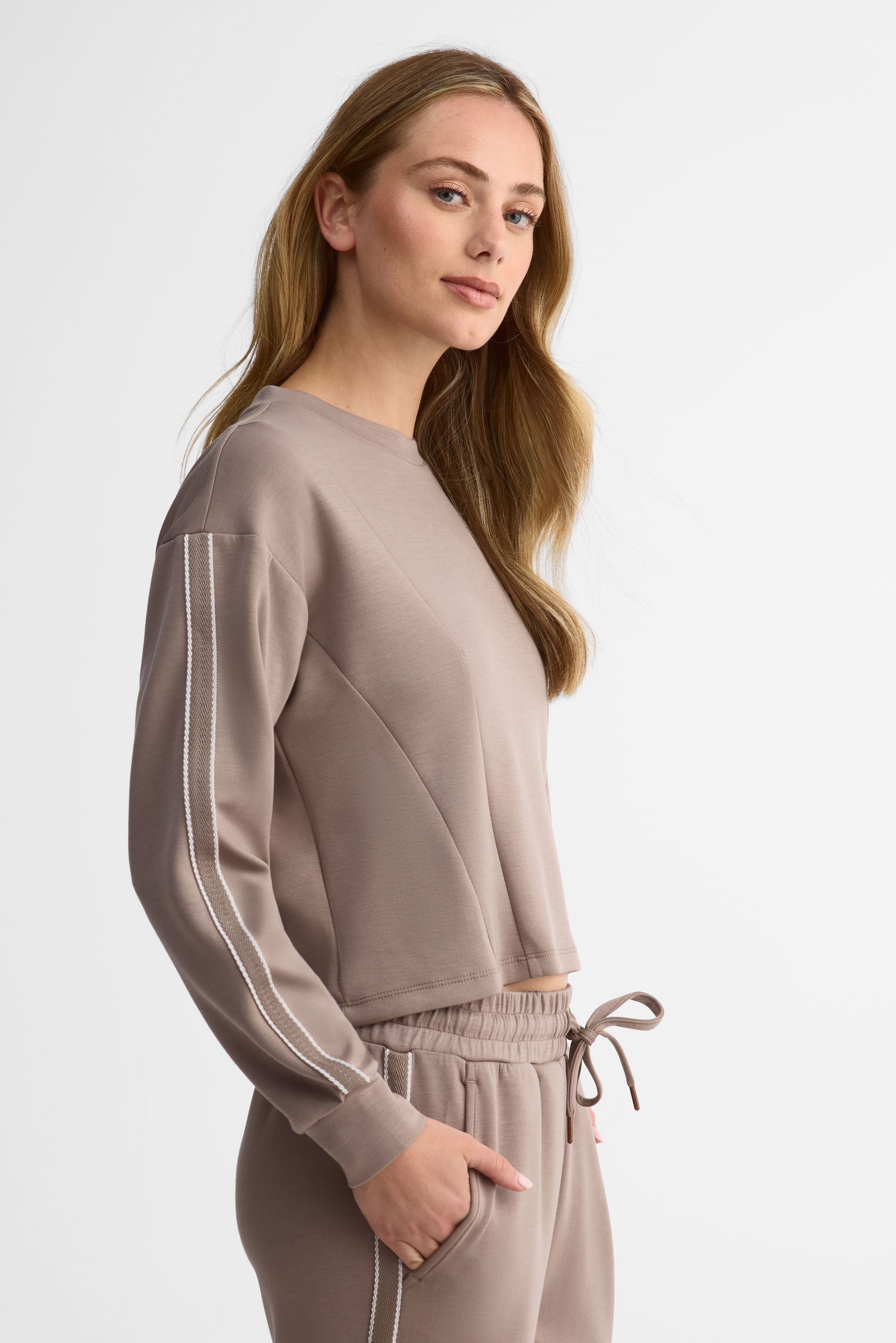 Chandail col rond modal ouaté - Femme && GRIS