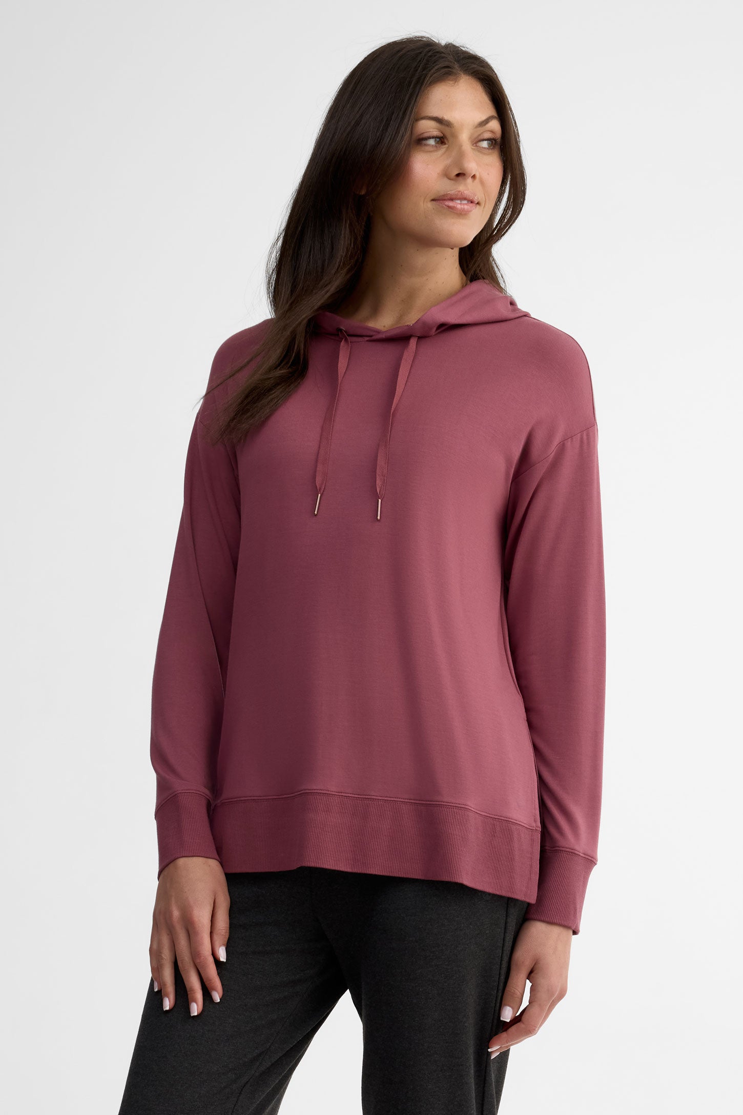 Chandail à capuchon coton ouaté - Femme && BOURGOGNE