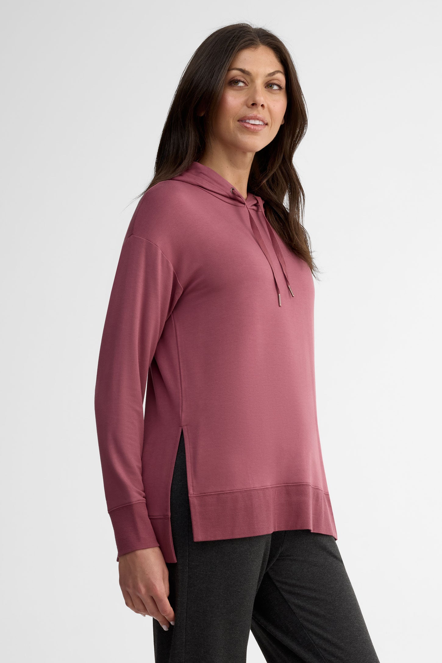 Chandail à capuchon coton ouaté - Femme && BOURGOGNE