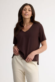 T-shirt col en V modal - Femme && PRUNE