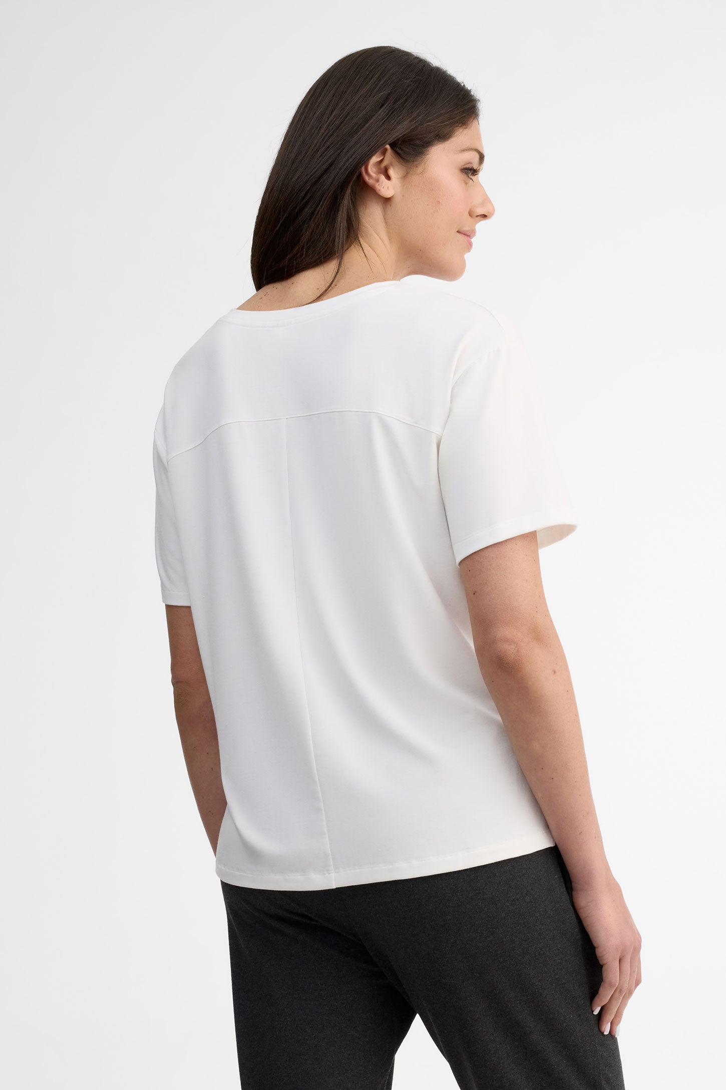 T-shirt col en V modal - Femme && BLANC CASSÉ