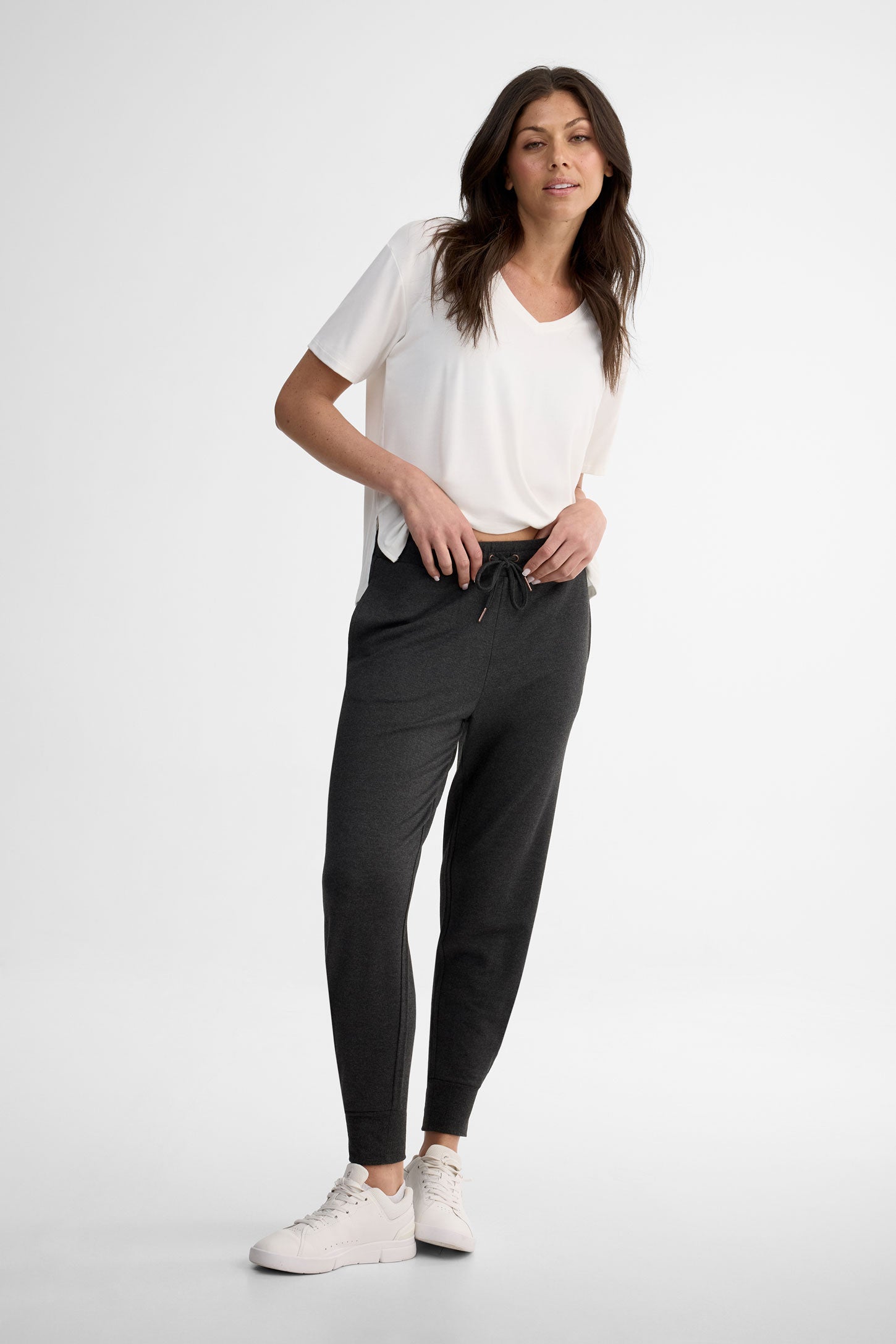 T-shirt col en V modal - Femme && BLANC CASSÉ