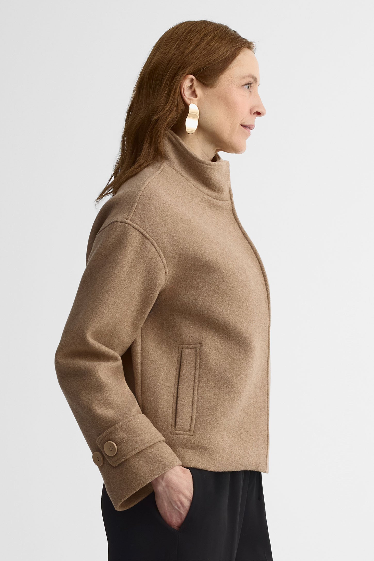 Manteau en laine col montant - Femme && NATUREL