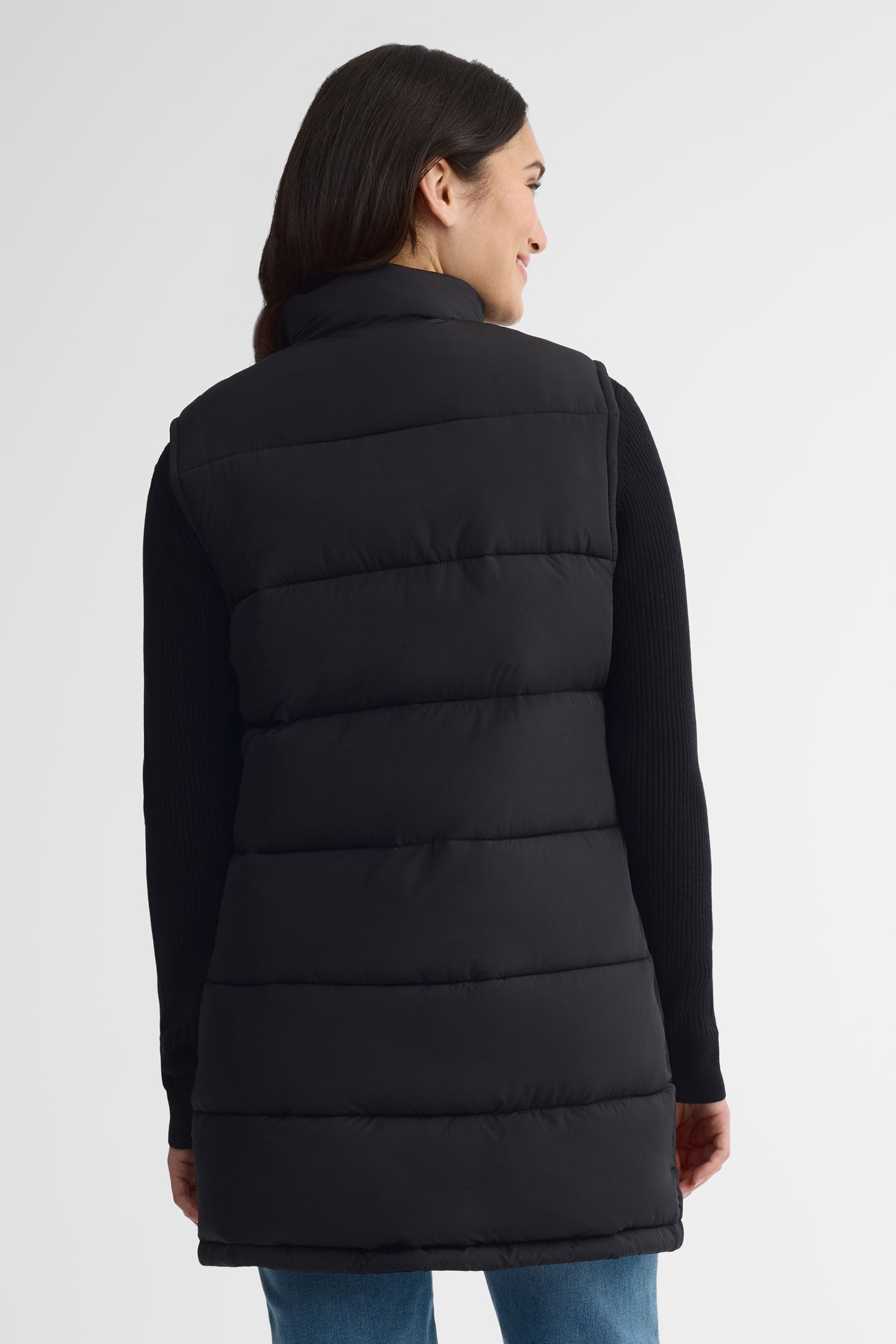 Veste longue matelassée sans manches - Femme && NOIR