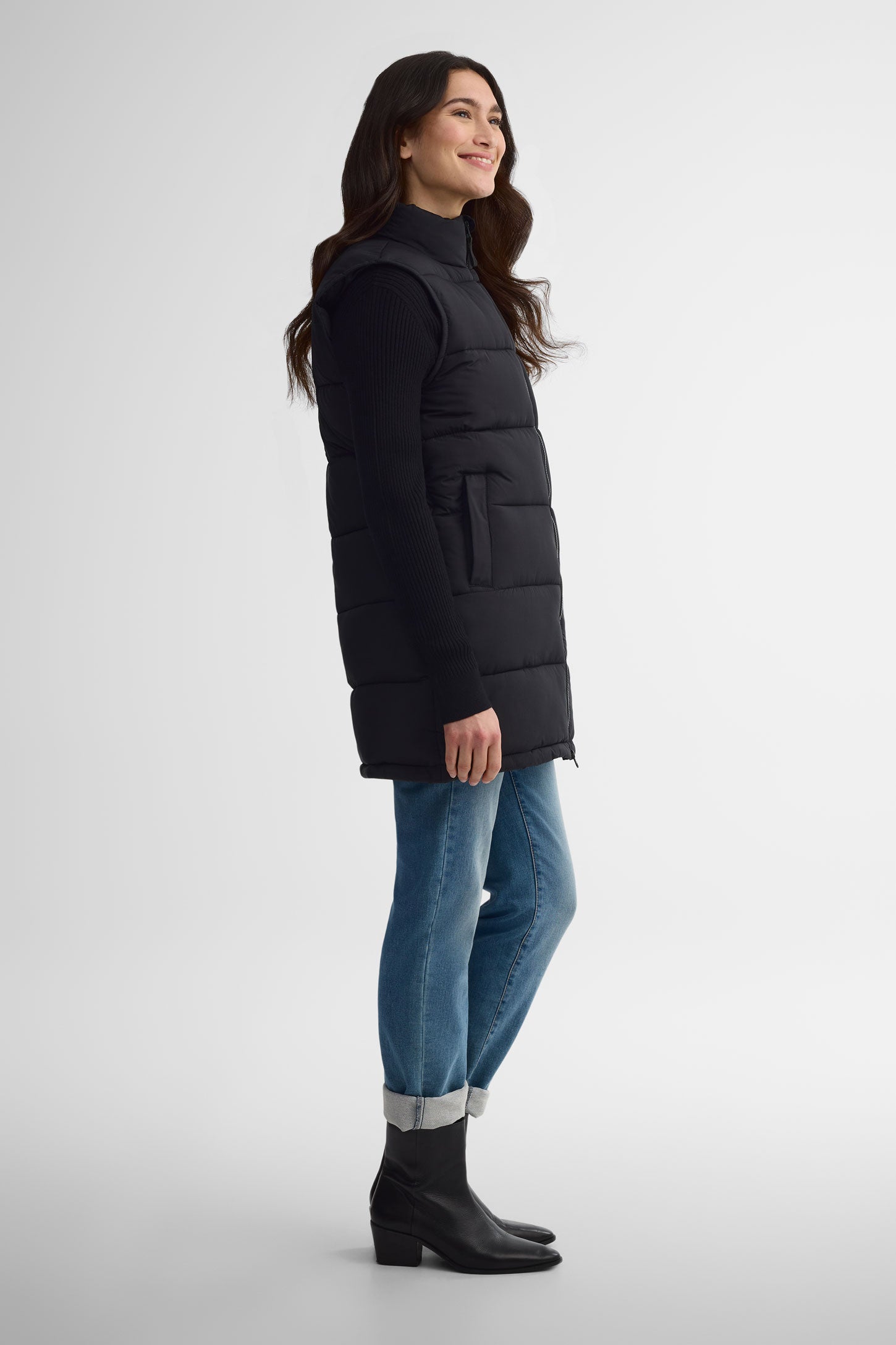 Veste longue matelassée sans manches - Femme && NOIR