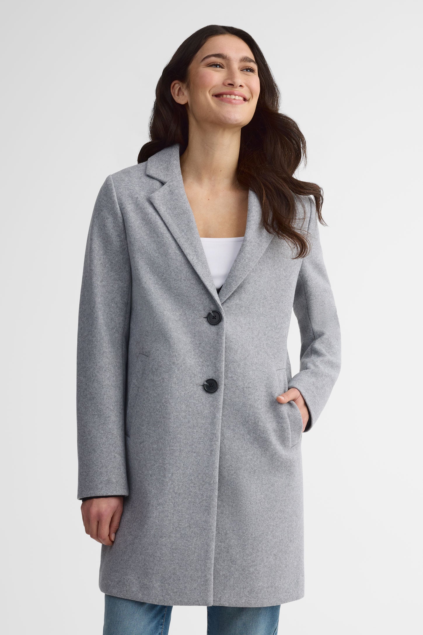Manteau mi-long doublé - Femme && GRIS MIXTE