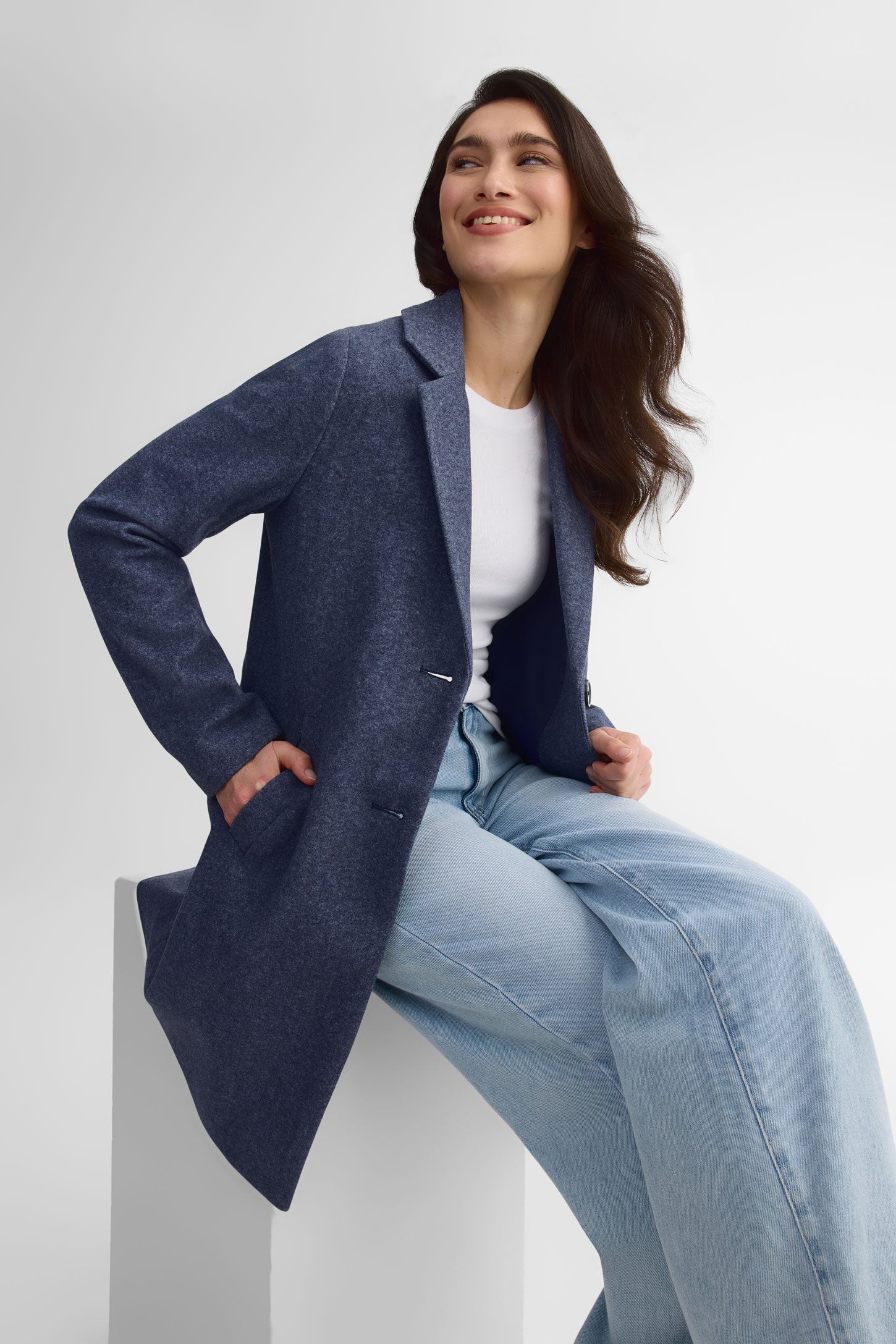 Manteau mi-long doublé - Femme && MARIN MIXTE