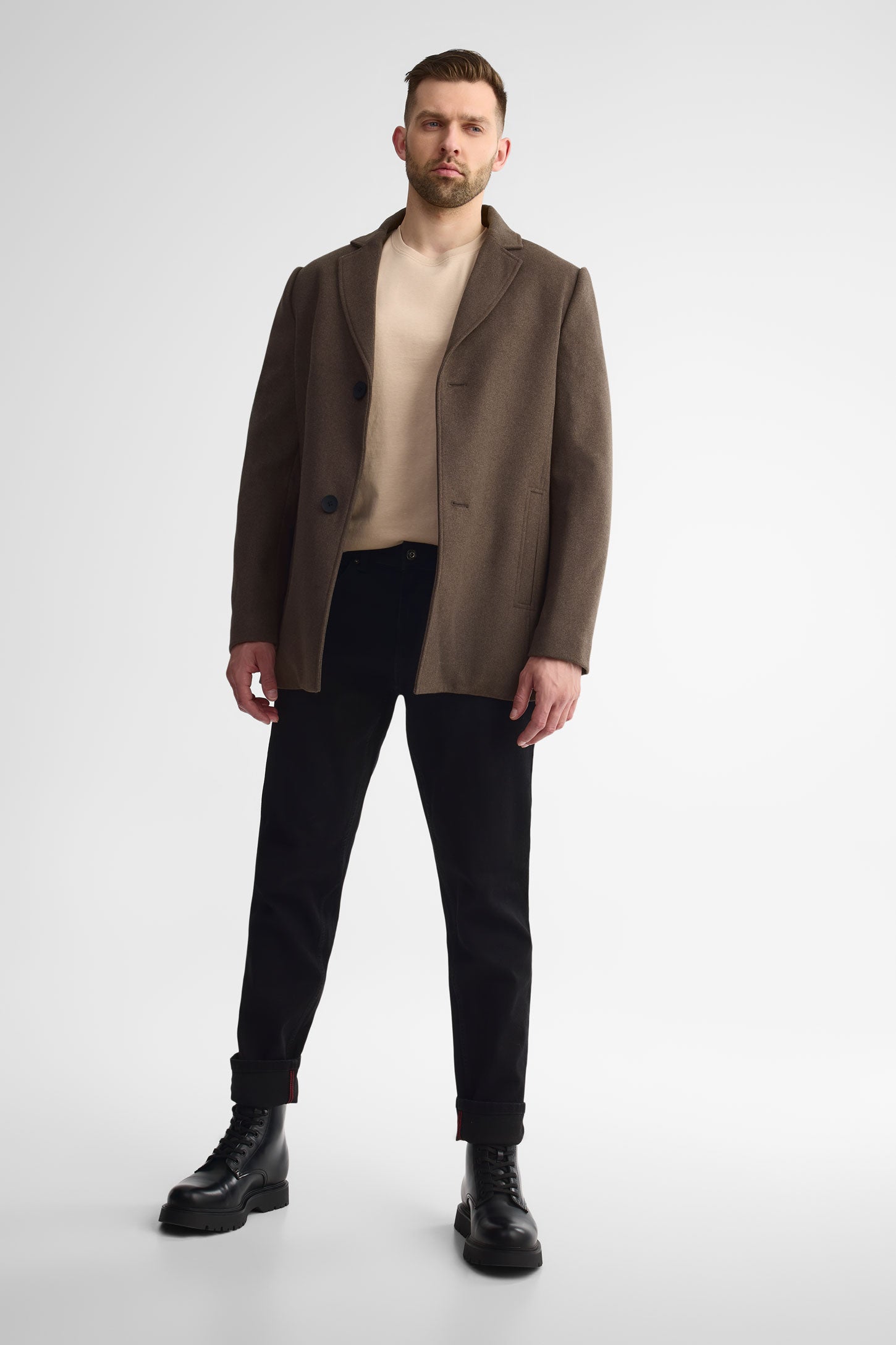 Manteau en lainage veston - Homme && BRUN MIXTE