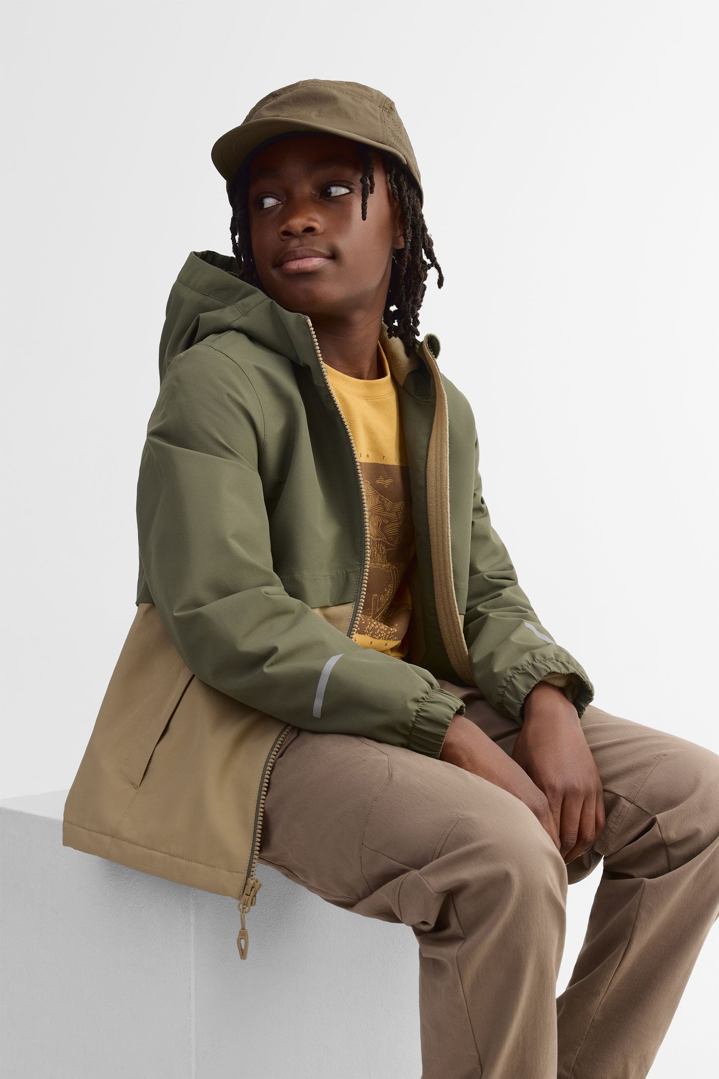 Manteau résistant à l'eau doublé - Ado garçon && KAKI