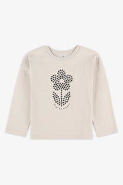 Chandail col rond coton, 2/20$ - Enfant fille && BEIGE