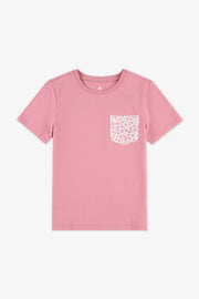 T-shirt col rond à poche, 2/20$ - Enfant fille && ROSE FUCHSIA