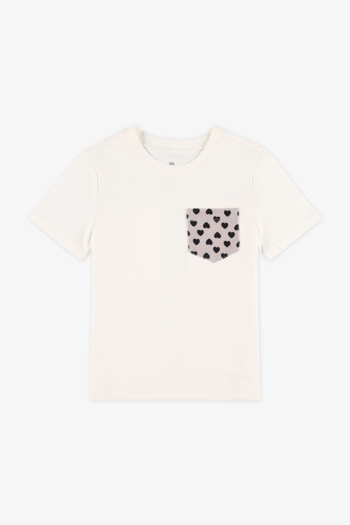 T-shirt col rond à poche, 2/20$ - Enfant fille && BLANC CASSÉ