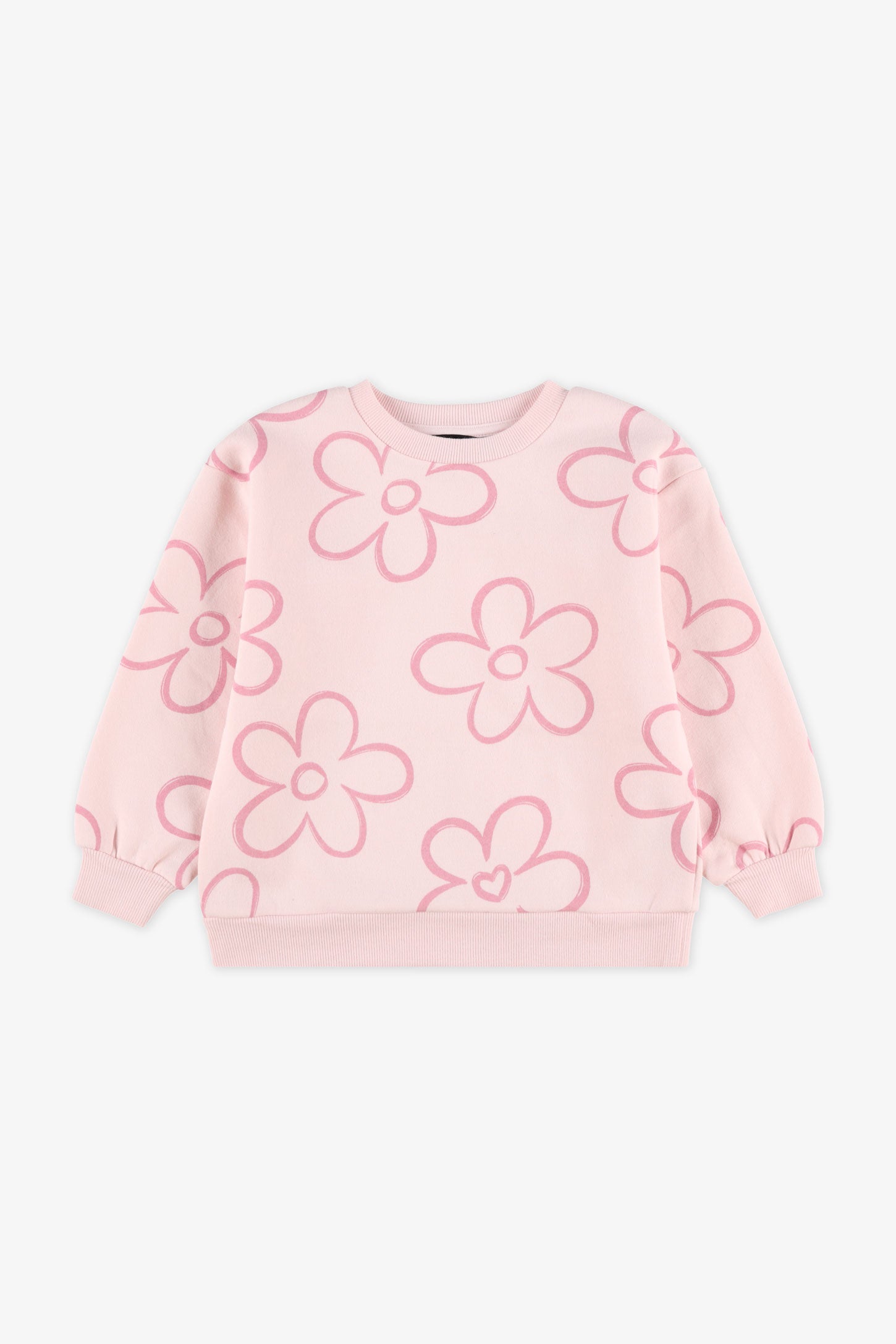Chandail col rond coton ouaté - Enfant fille && ROSE MULTI