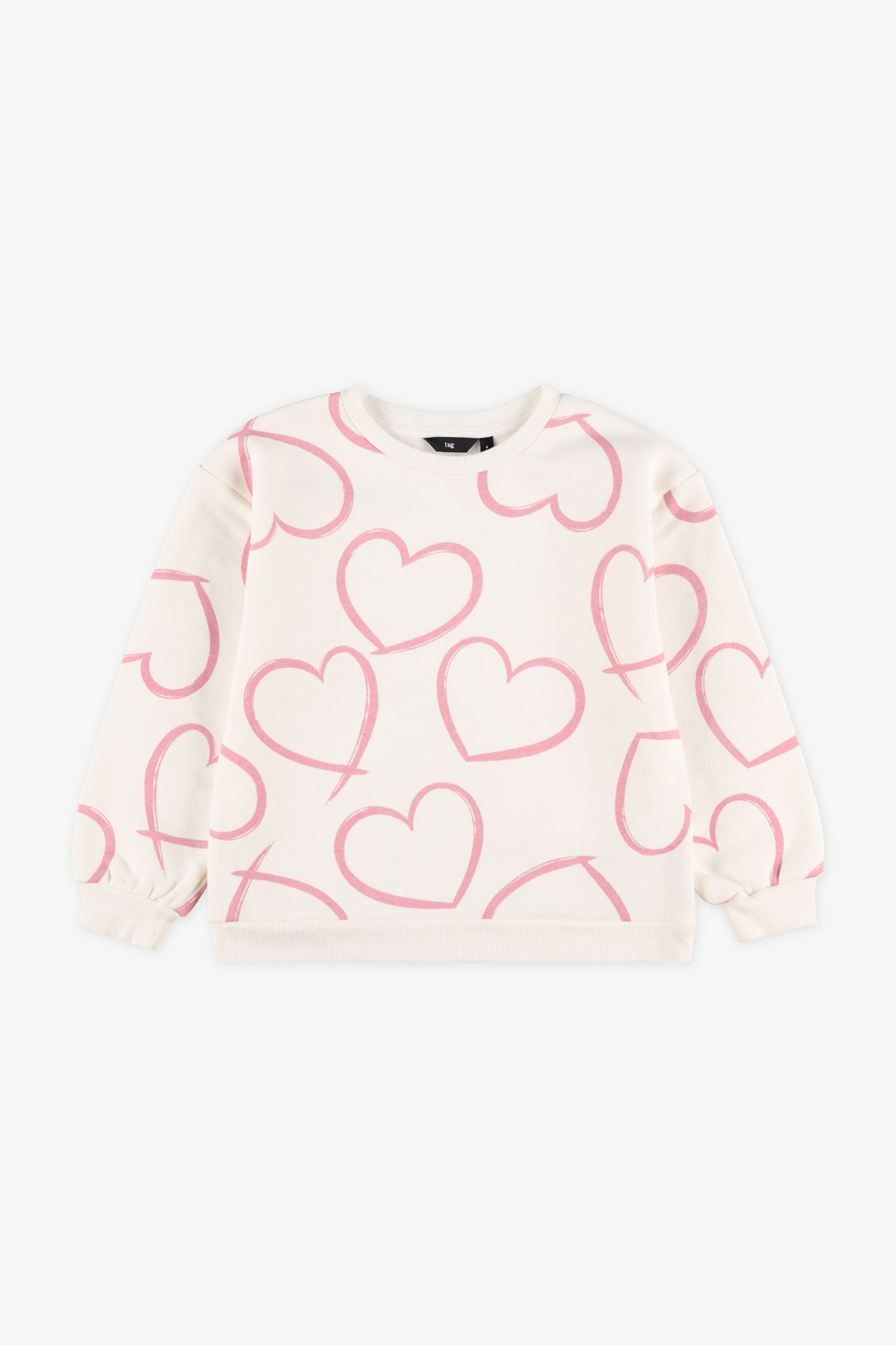 Chandail col rond coton ouaté - Enfant fille && BLANC CASSÉ/MULTI