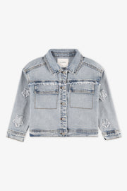 Veste en jeans à étoiles brodées - Enfant fille && DENIM PALE